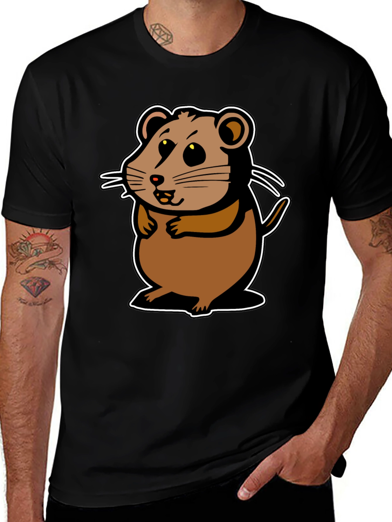 Variant 20 of Cute Cartoon Hamster Graphic Tee - Black T-Shirt