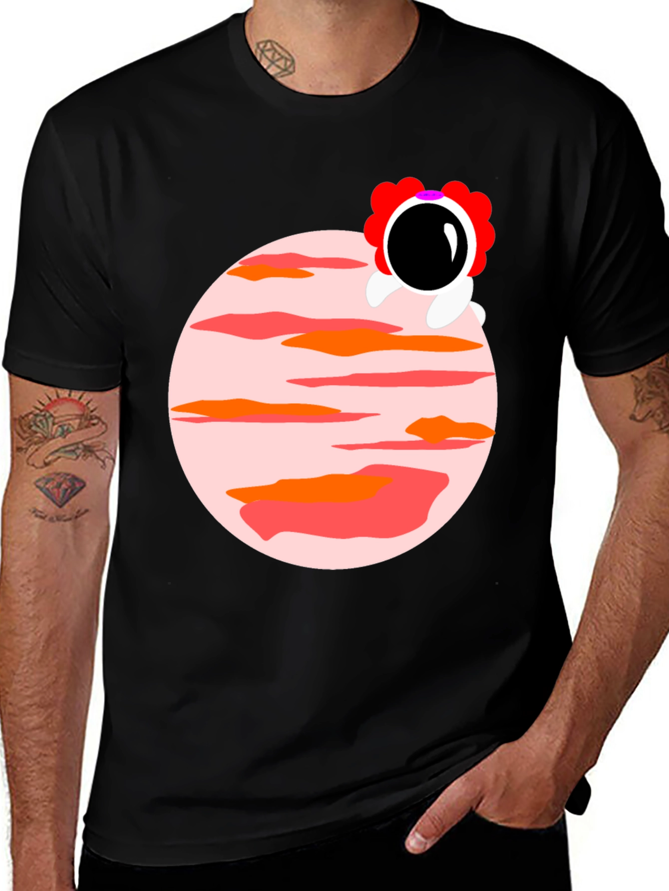 Astronaut on Planet Graphic Tee - Unique Spaceman Design