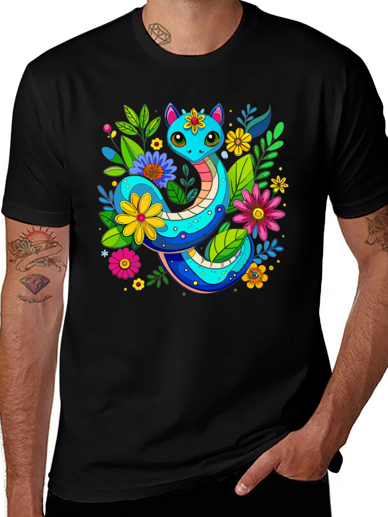 Variant 6 of Floral Snake Graphic T-Shirt - Unique Animal Print