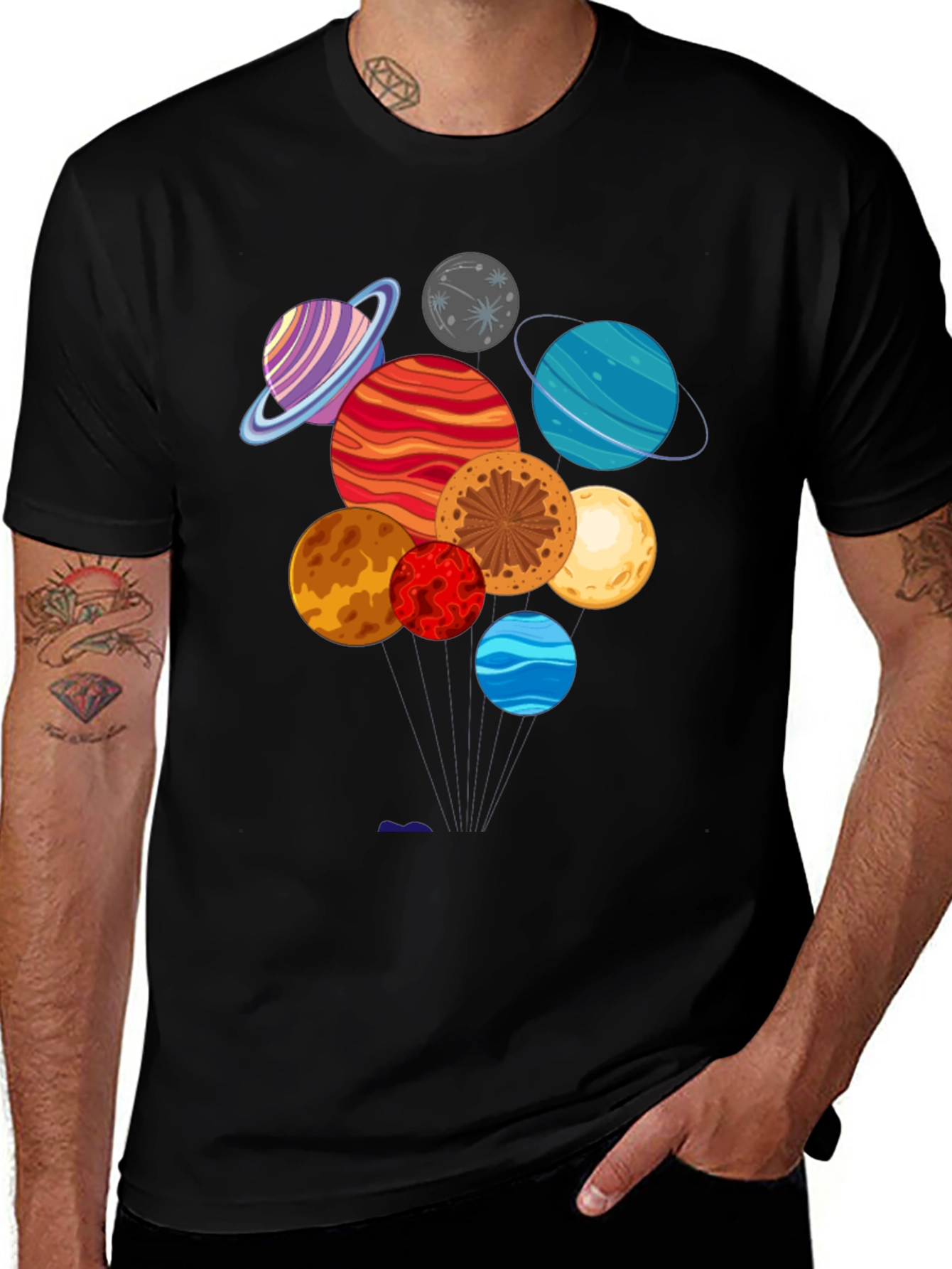 Variant 12 of Planets Graphic Print Black T-Shirt