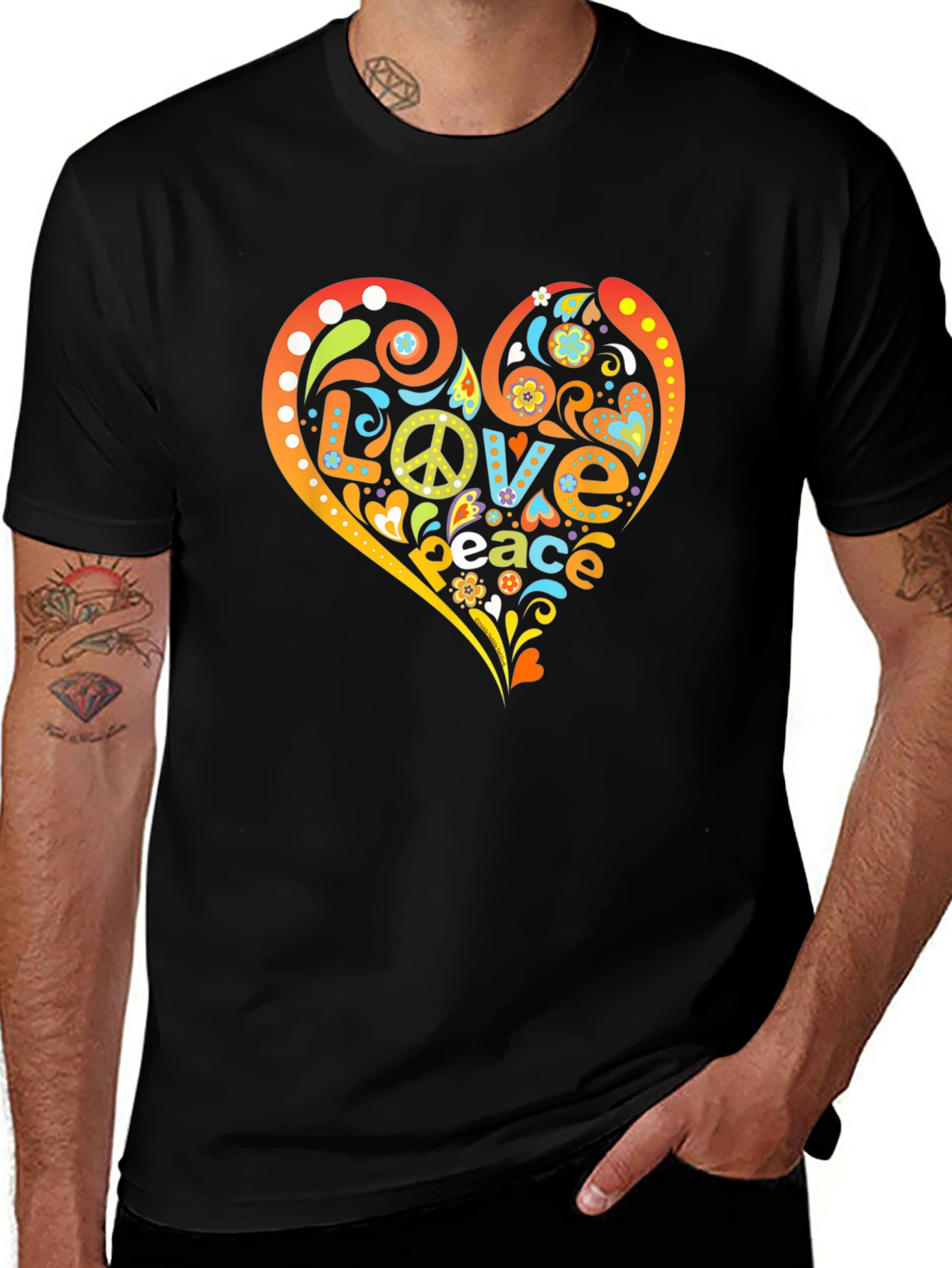 Variant 6 of Peace & Love Heart Graphic T-Shirt - Retro Hippie Style
