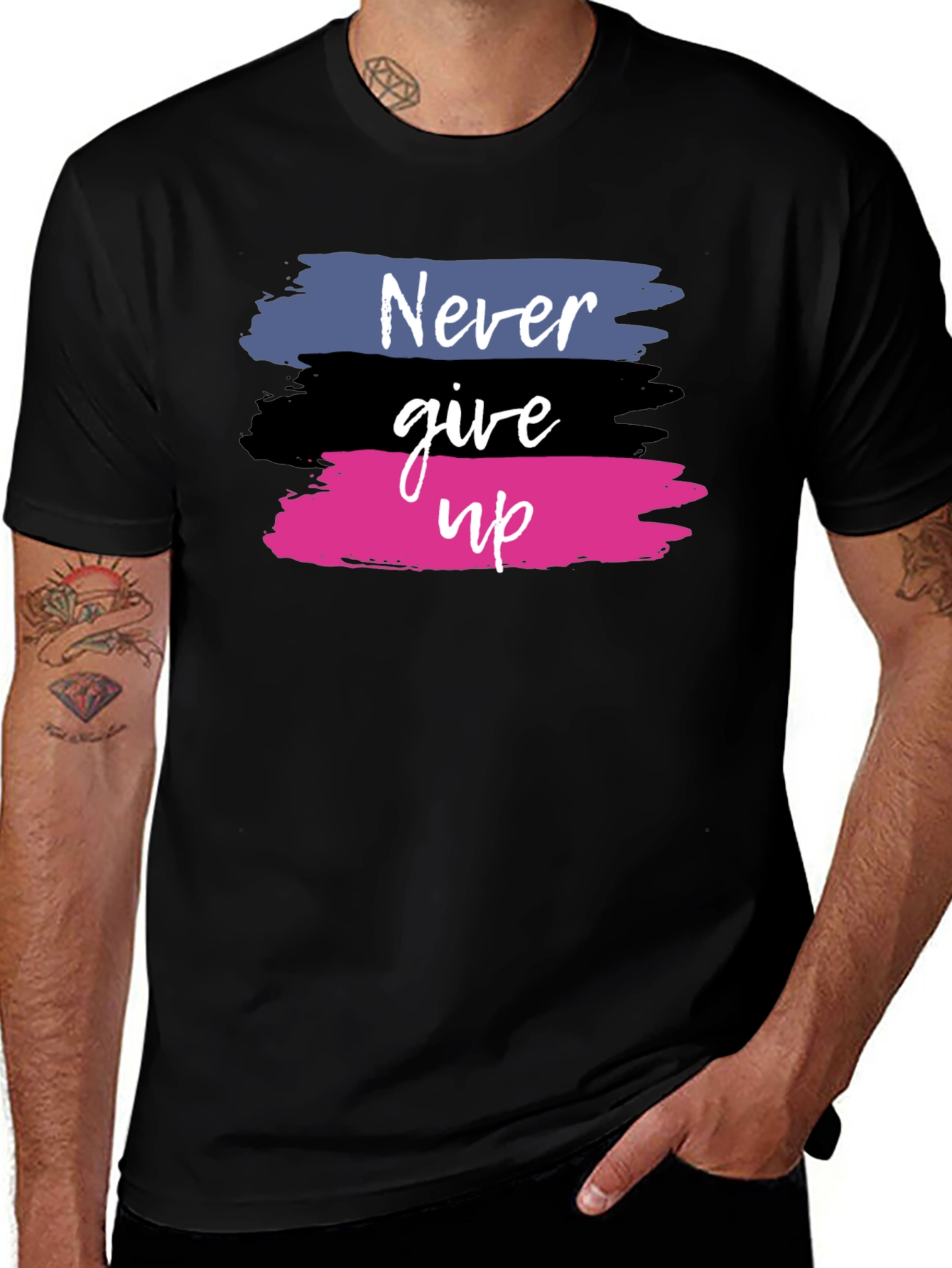 Variant 14 of Never Give Up Graphic Tee - Black