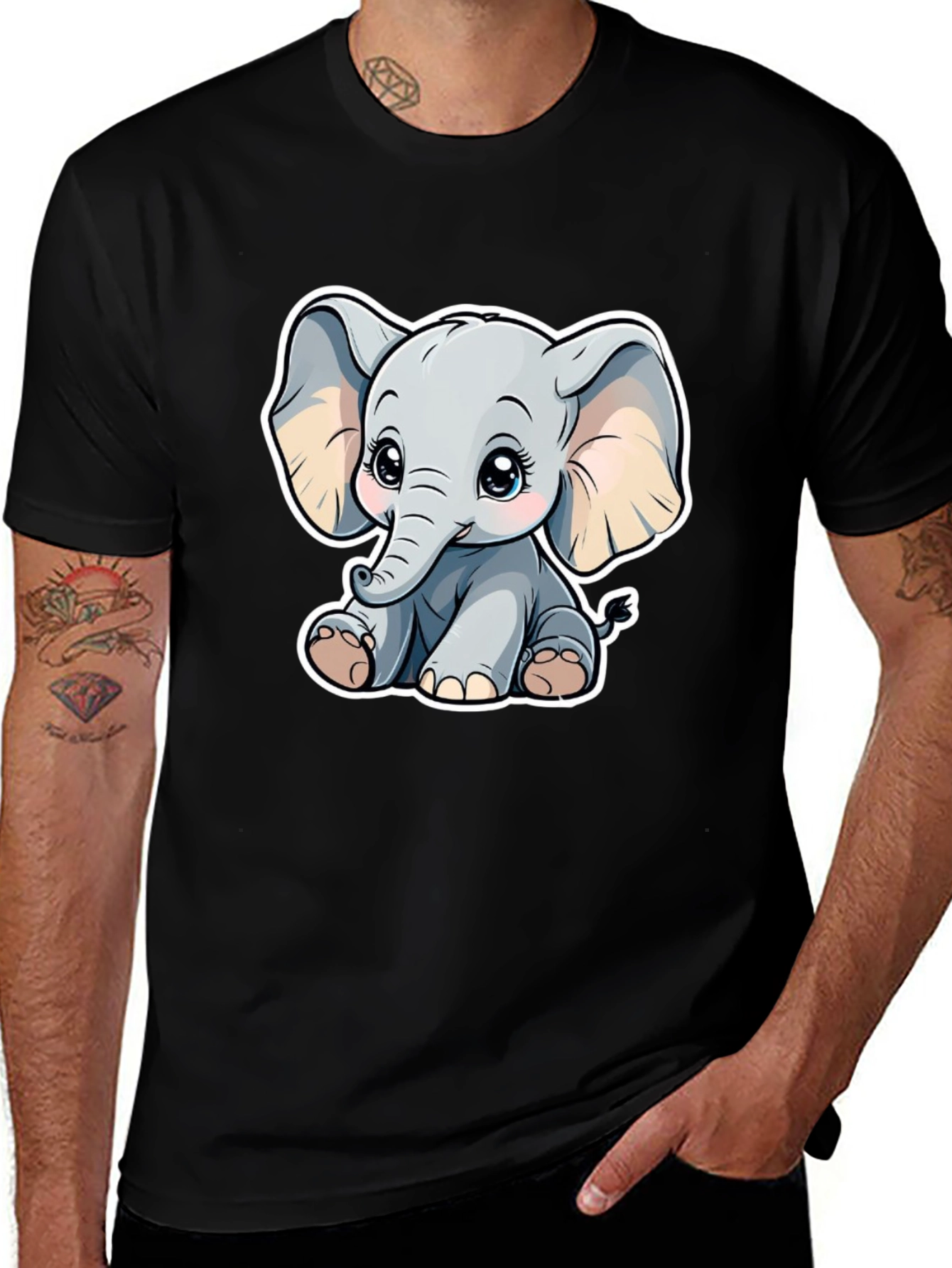 Variant 21 of Cute Elephant Graphic Tee - Black Cotton Shirt