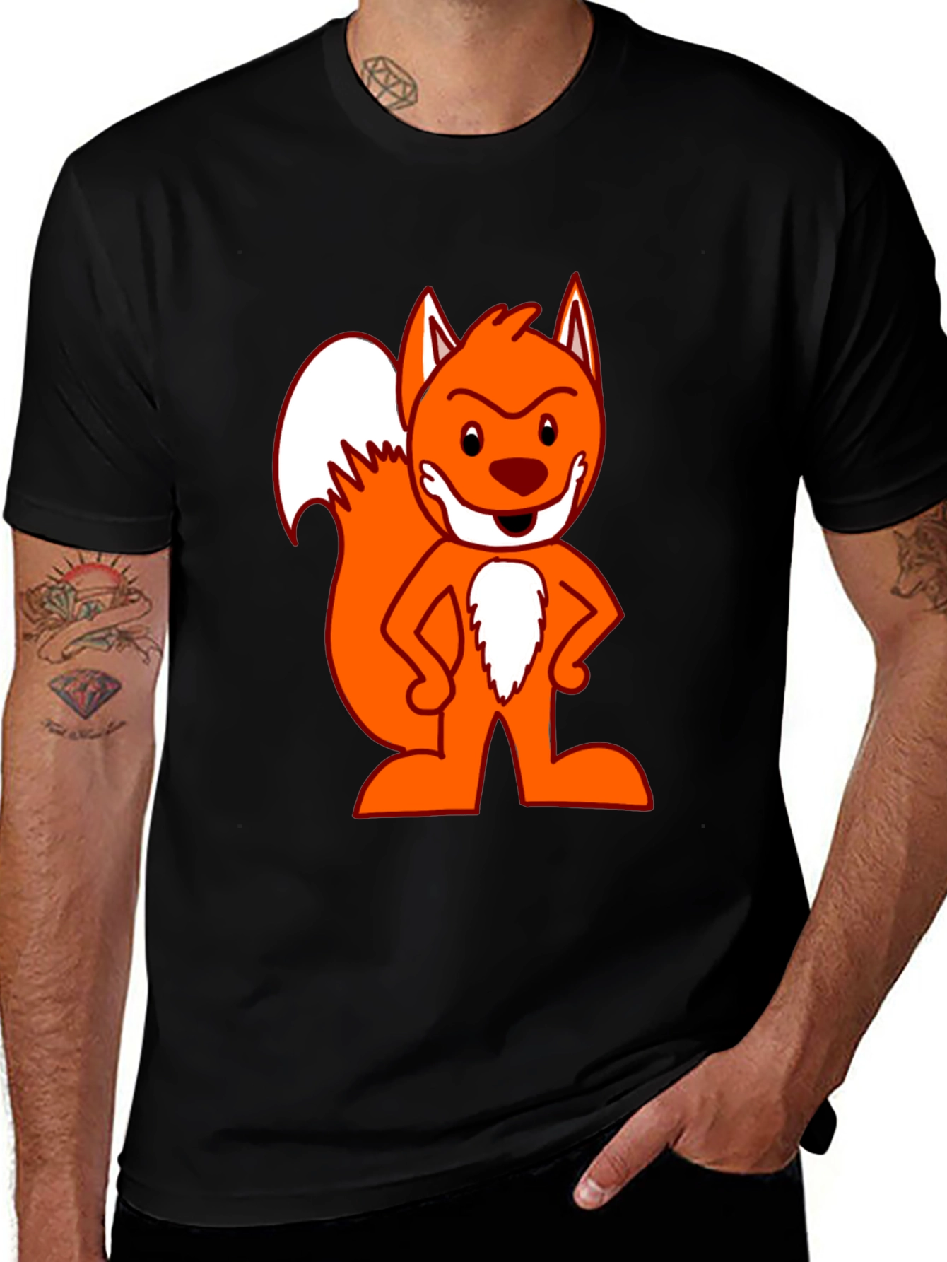 Variant 14 of Cartoon Fox Graphic T-Shirt - Black