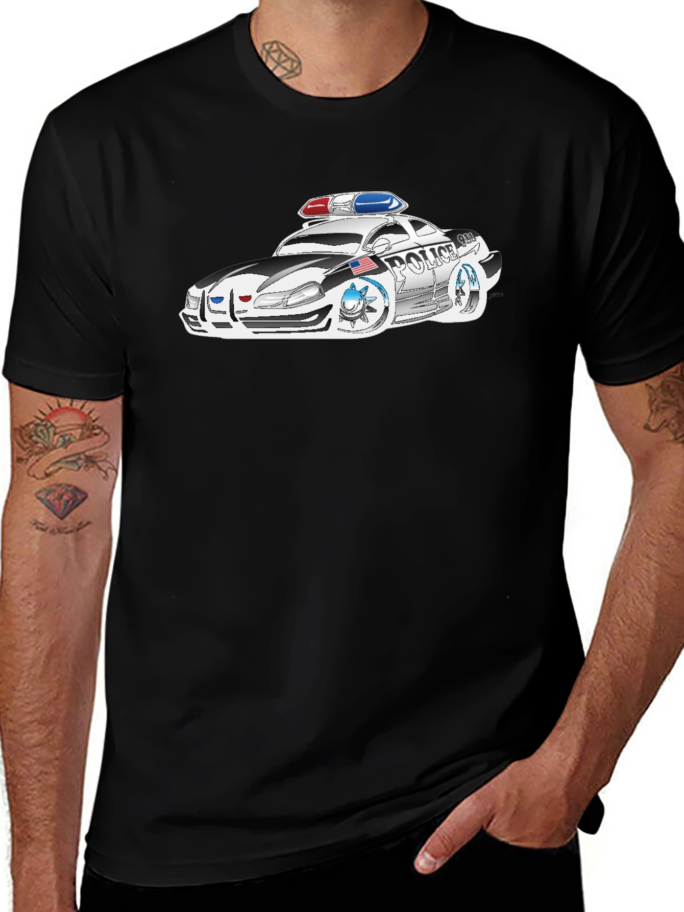 Variant 25 of Police Car Graphic Tee - Black Cotton T-Shirt