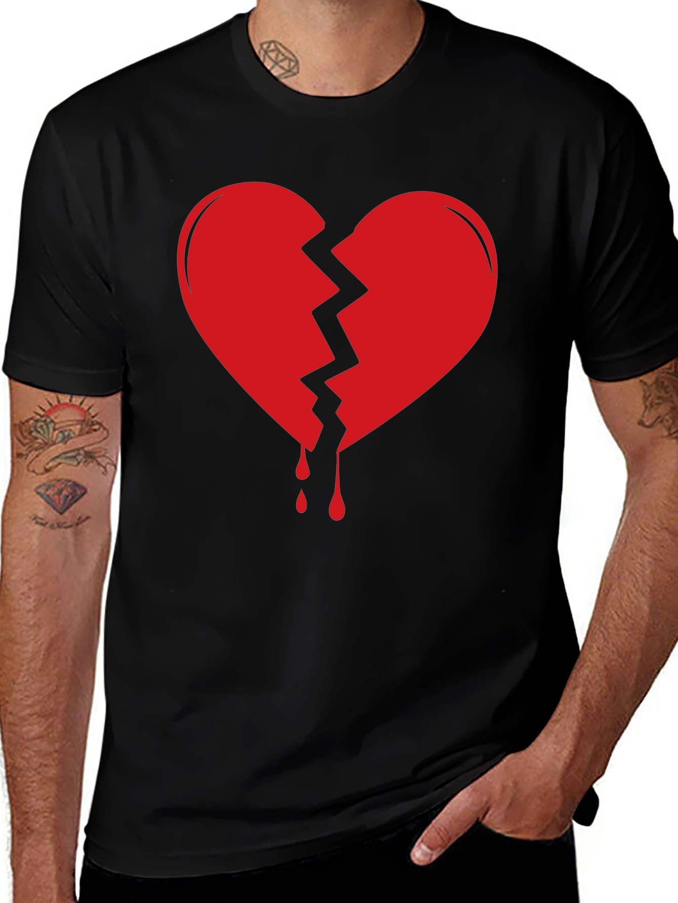 Variant 23 of Broken Heart Graphic Tee - Black Cotton Comfort