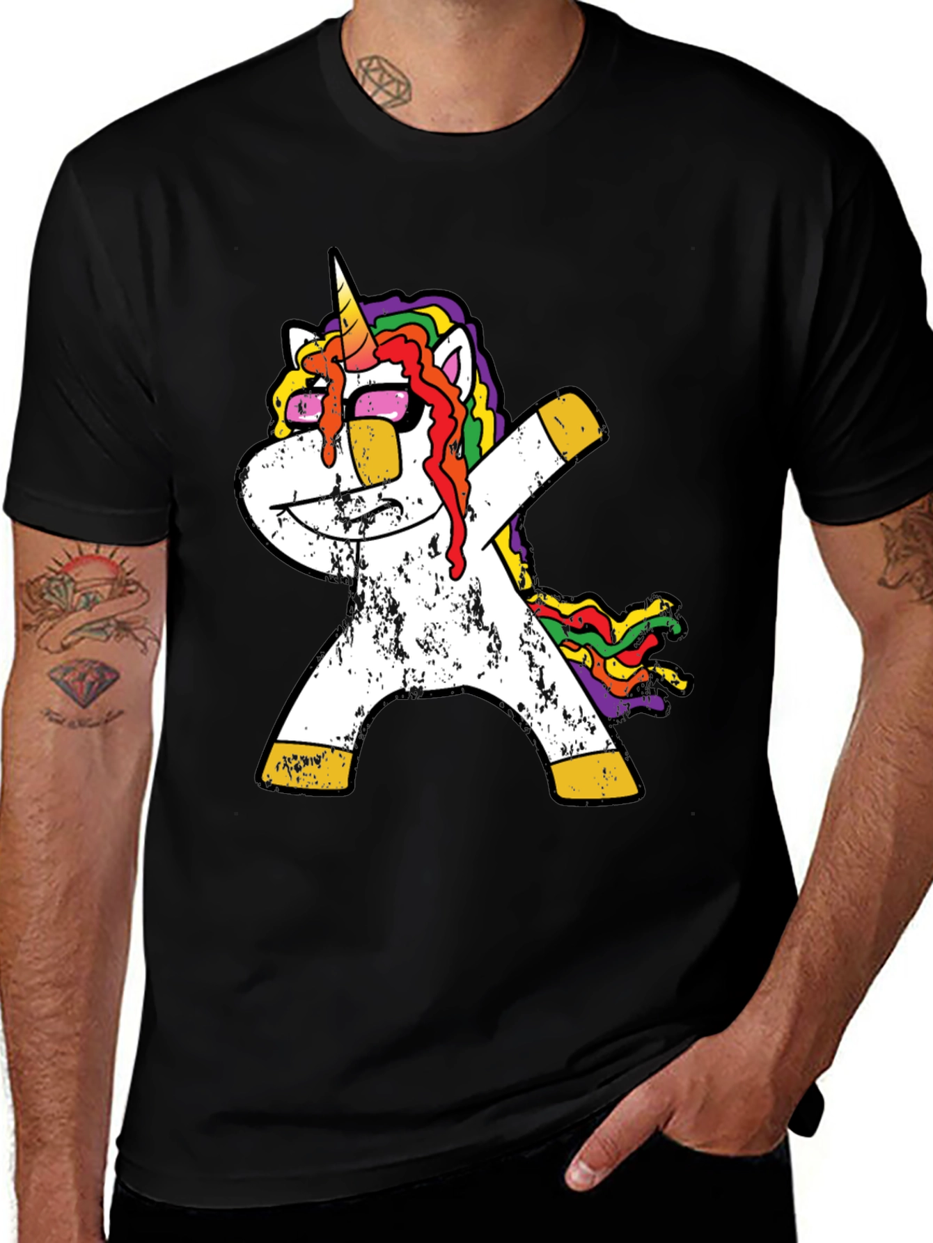 Variant 11 of Dabbing Unicorn Graphic Tee - Black Casual T-Shirt