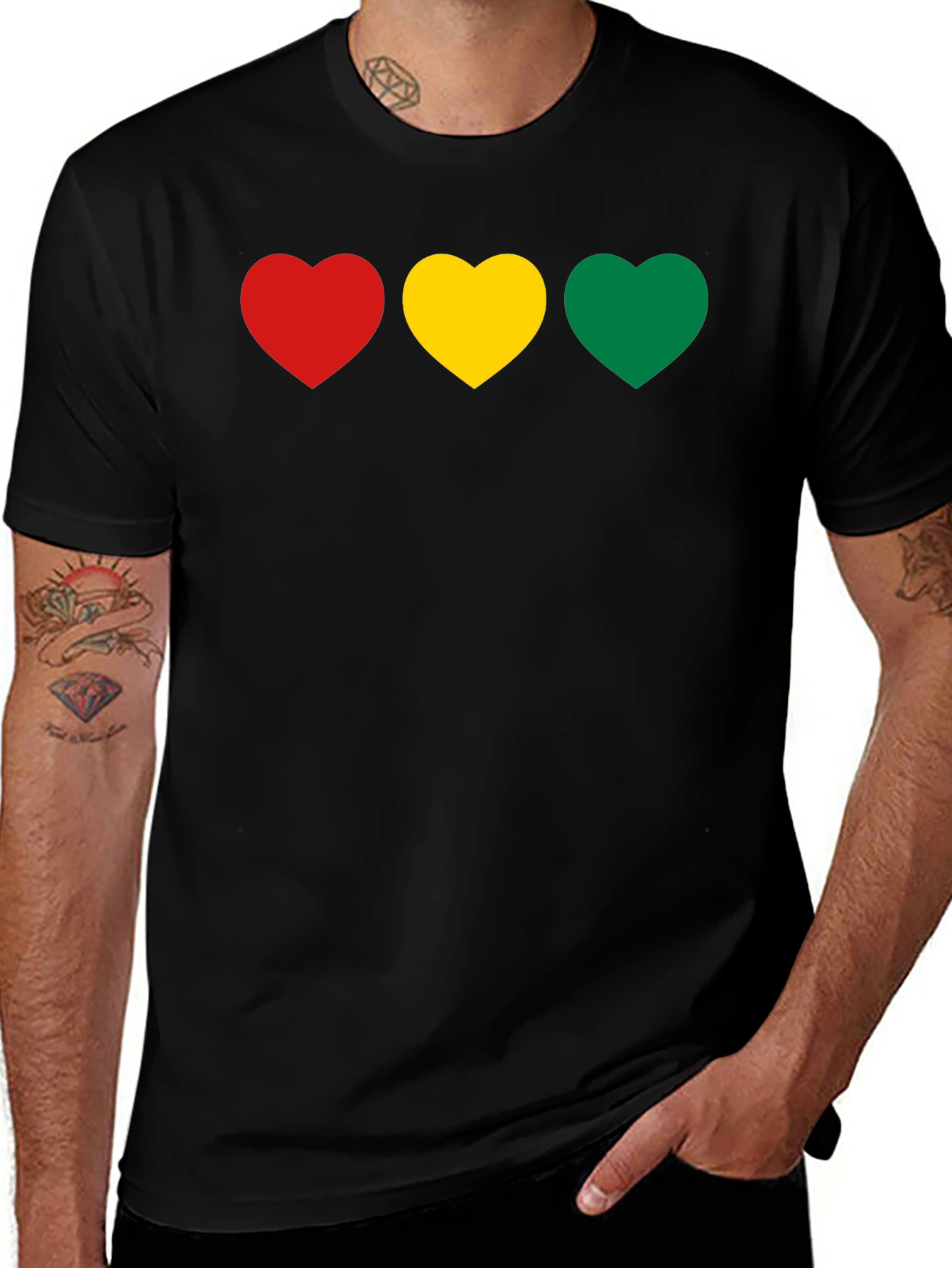 Heart Trio T-Shirt - Red, Yellow, Green