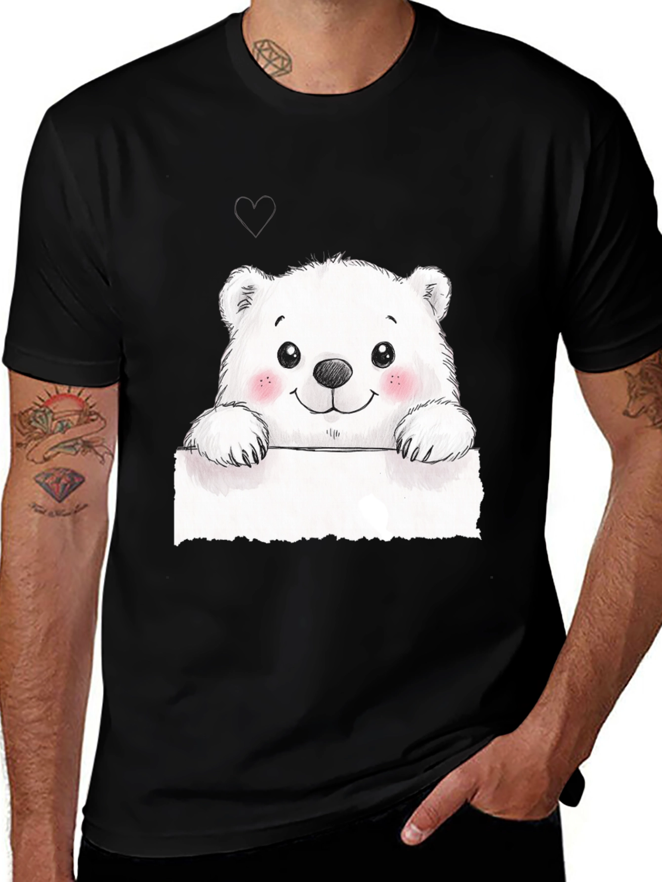 Variant 11 of Cute Polar Bear Graphic Black T-Shirt