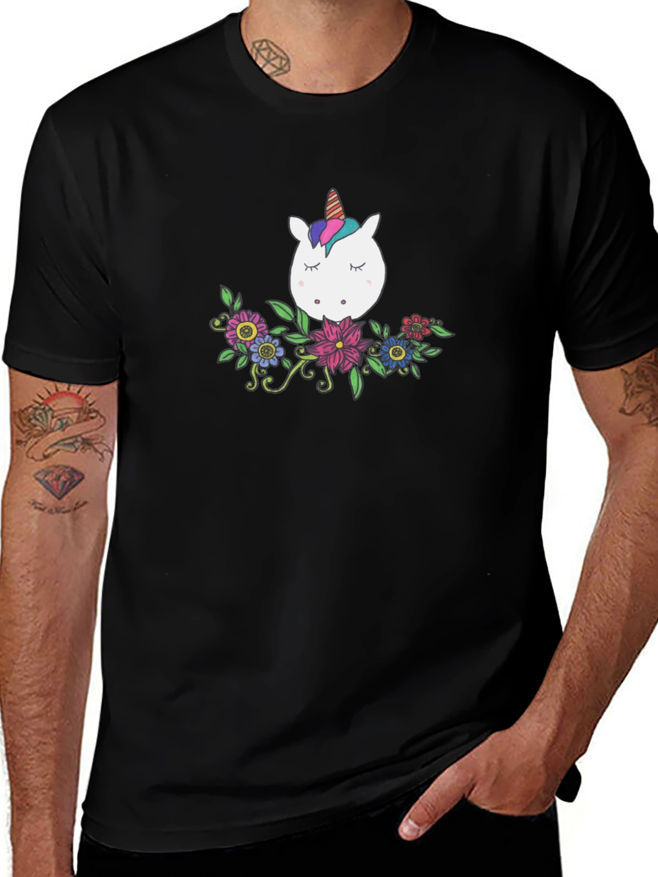 Variant 17 of Unicorn Floral T-Shirt - Stylish Black Tee