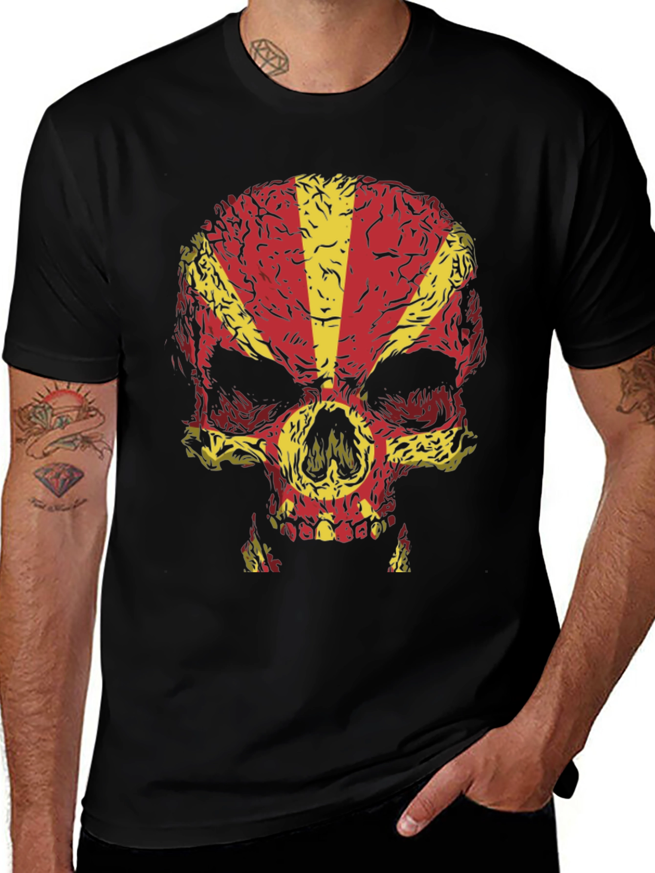 Macedonia Flag Skull Graphic T-Shirt