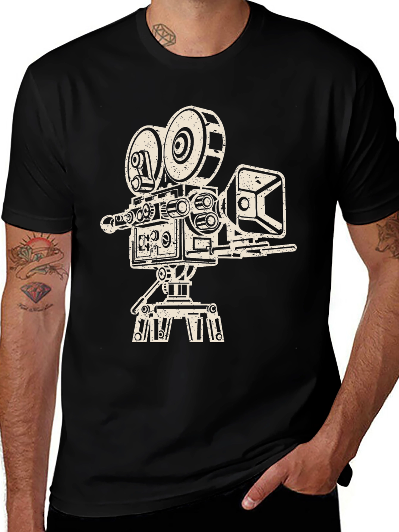 Vintage Movie Camera Graphic Tee - Classic Film Buff Shirt