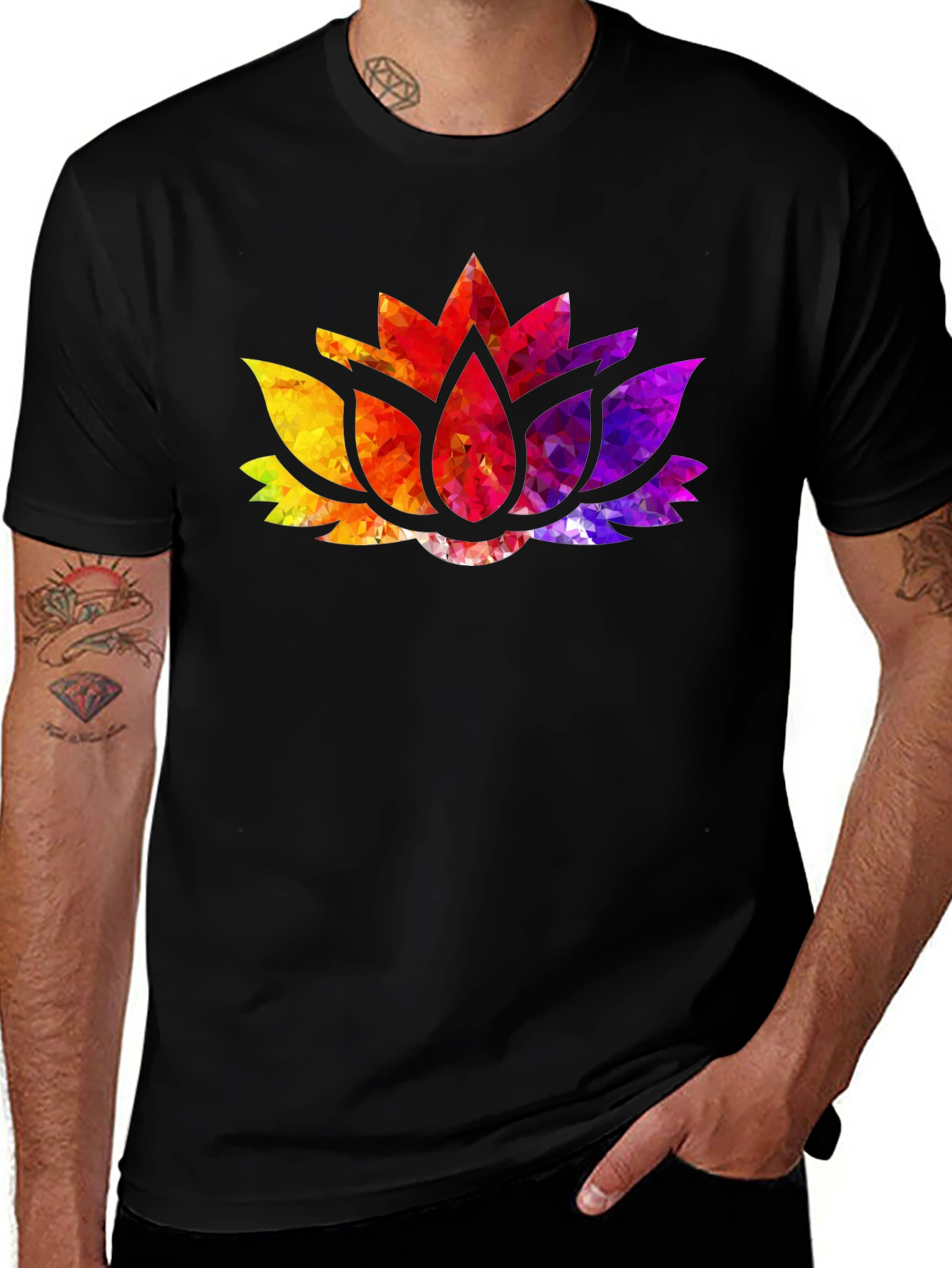 Lotus Flower Black T-Shirt - Artistic Watercolor Style