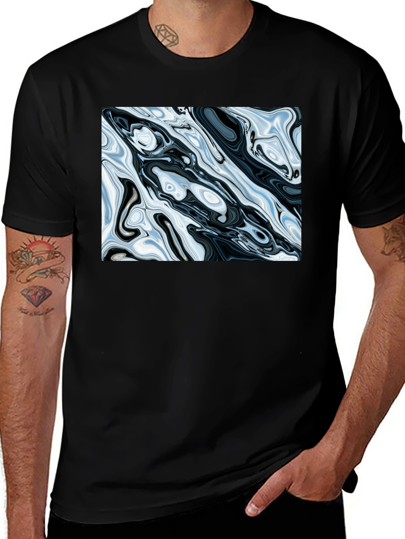 Abstract Marble Print Black T-Shirt