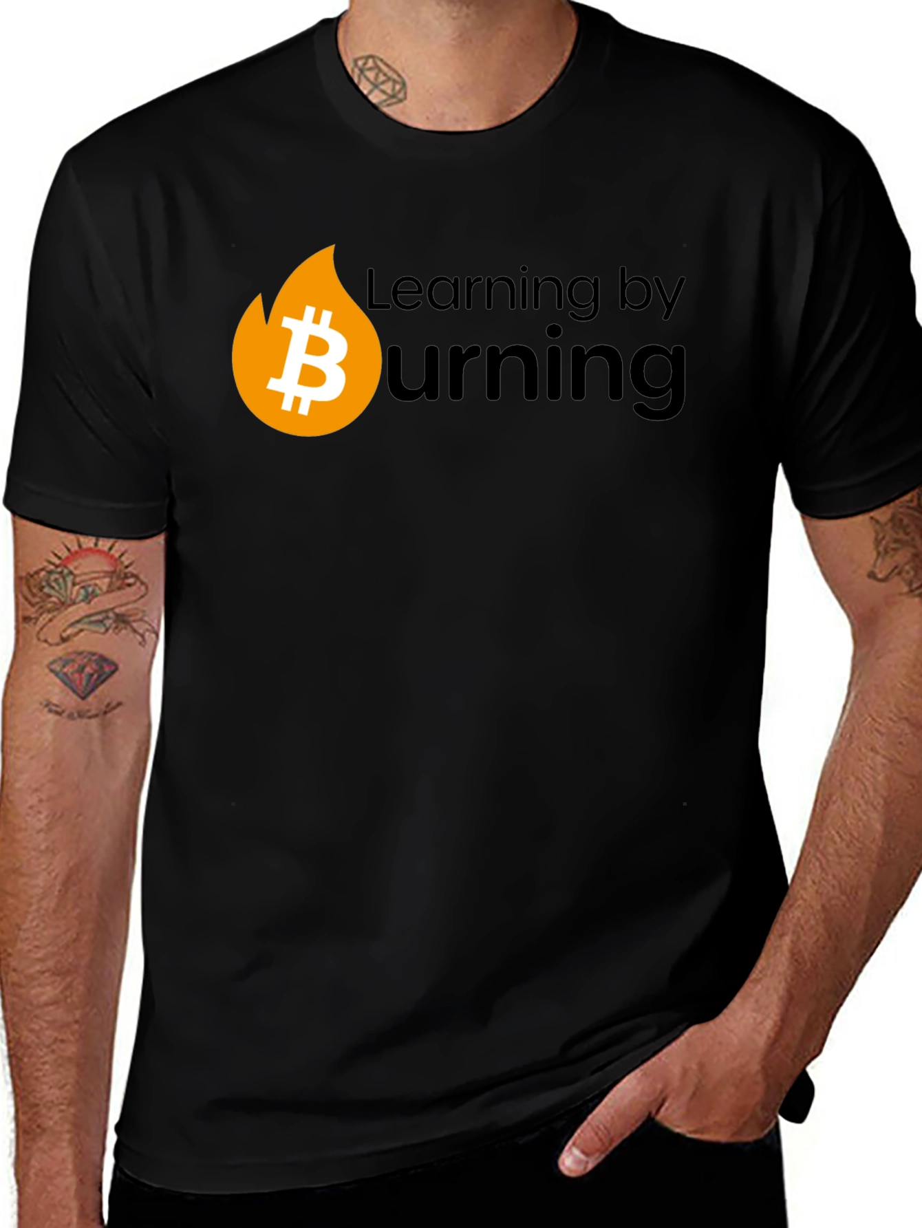 Bitcoin Burning Black T-Shirt - Learn Crypto!