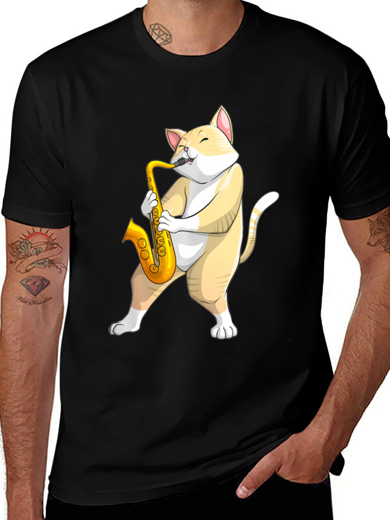 Variant 28 of Cat Saxophone T-Shirt - Musical Animal Tee