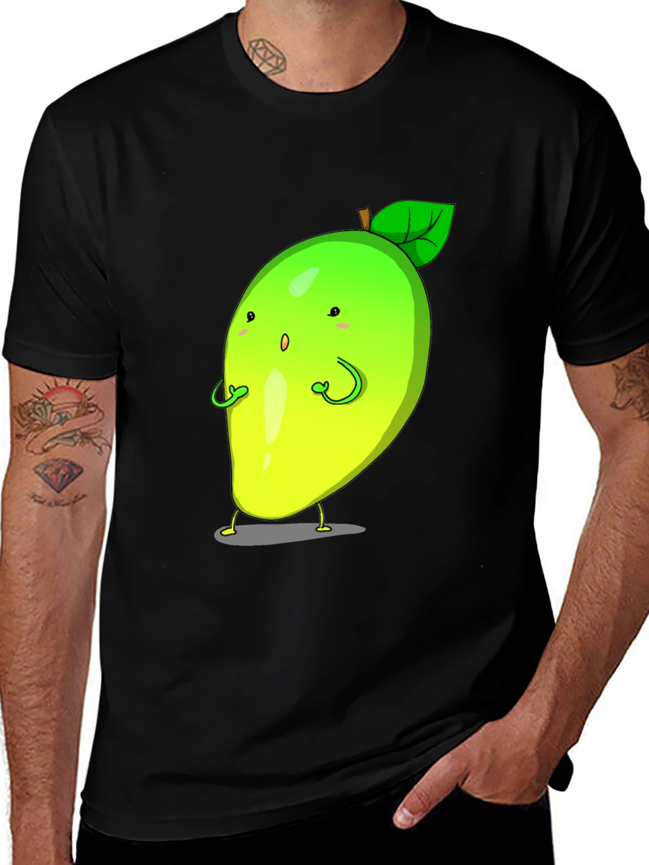 Cartoon Mango Graphic Tee - Black Unisex T-Shirt