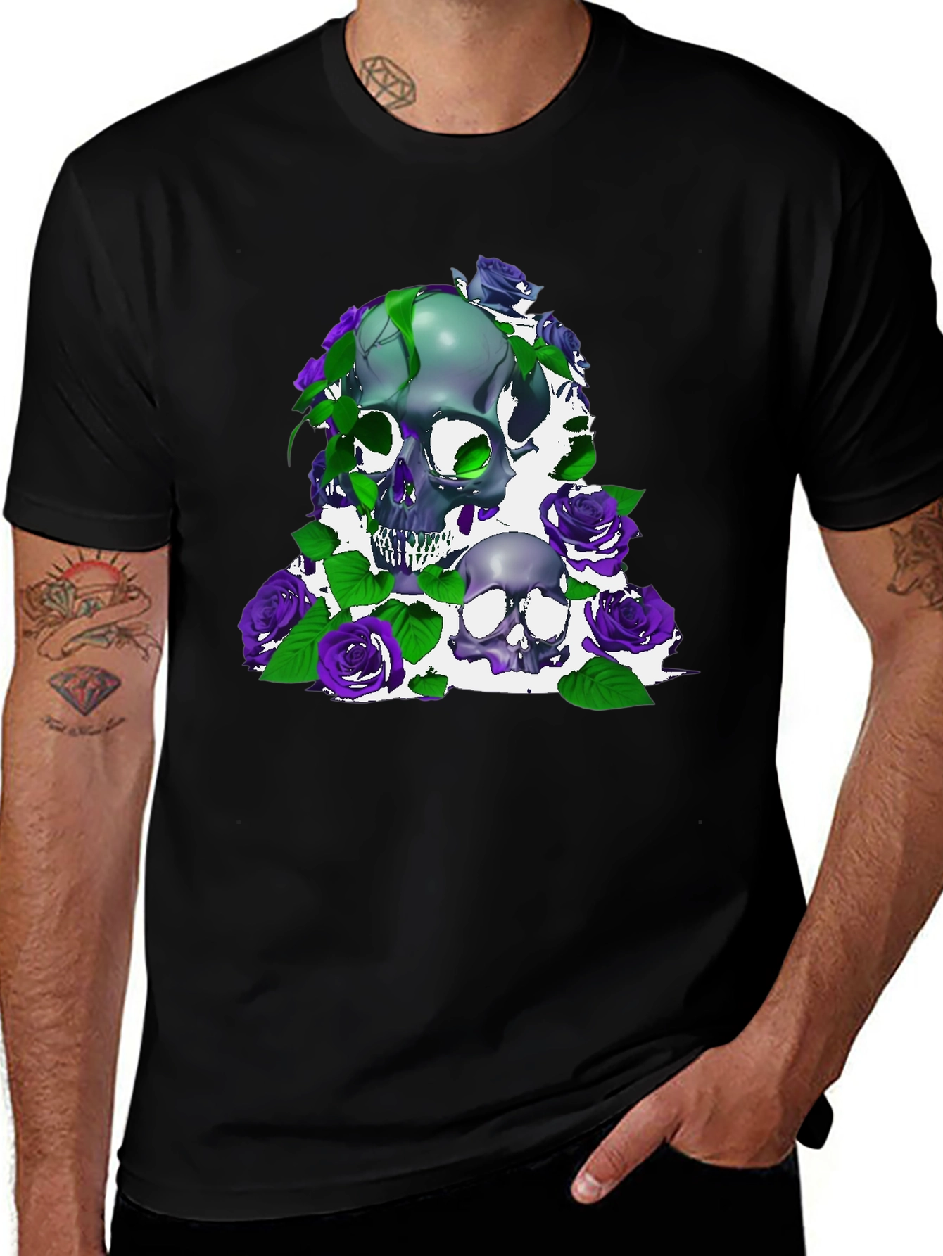 Variant 26 of Skull & Roses Graphic Tee - Dark Style