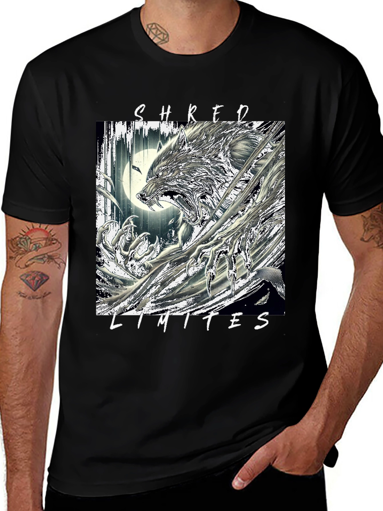 Variant 18 of Shred Limits Graphic Tee - Wolf Design