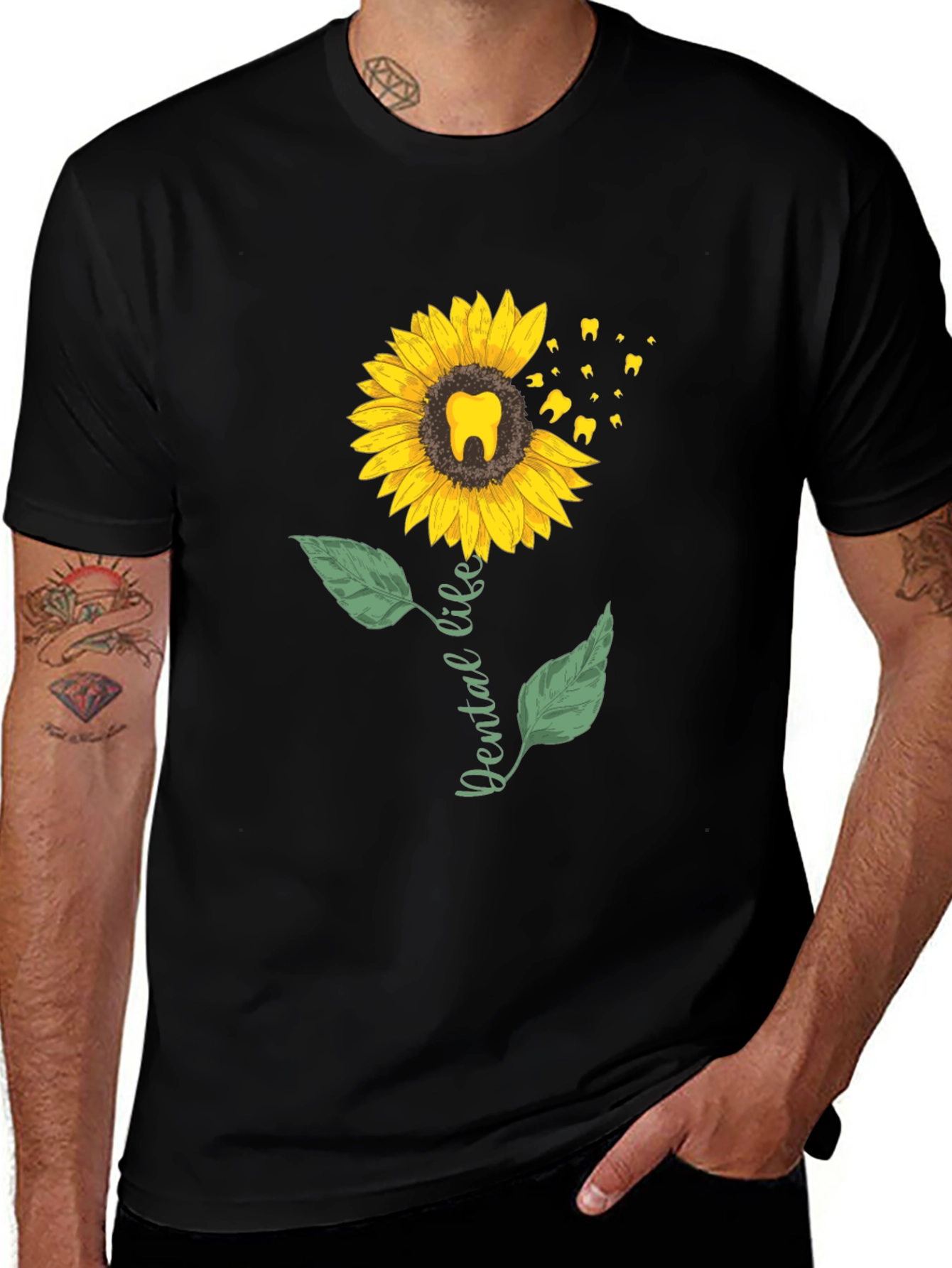 Variant 23 of Dental Life Sunflower T-Shirt - Black Casual Tee