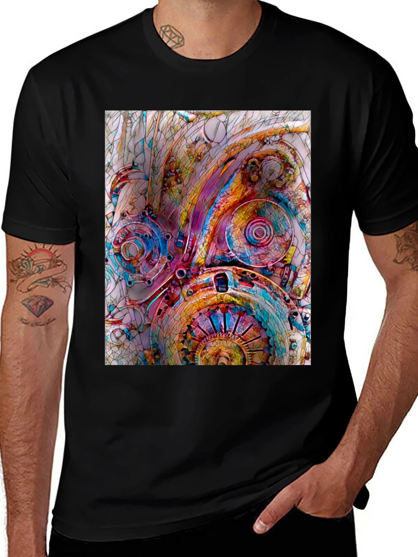 Variant 18 of Steampunk Gears Graphic Print Black T-Shirt