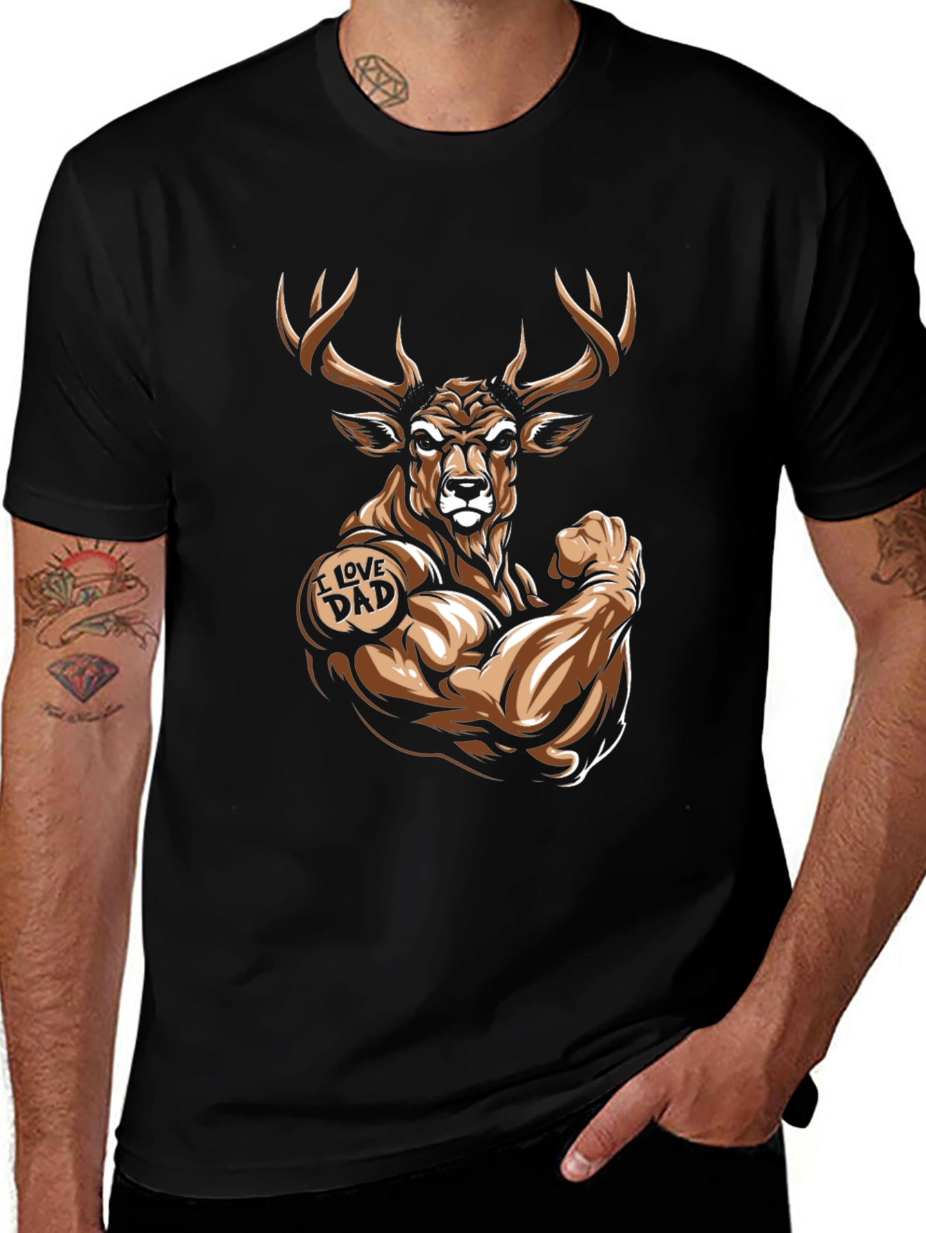 Muscular Deer 'I Love Dad' Graphic T-Shirt