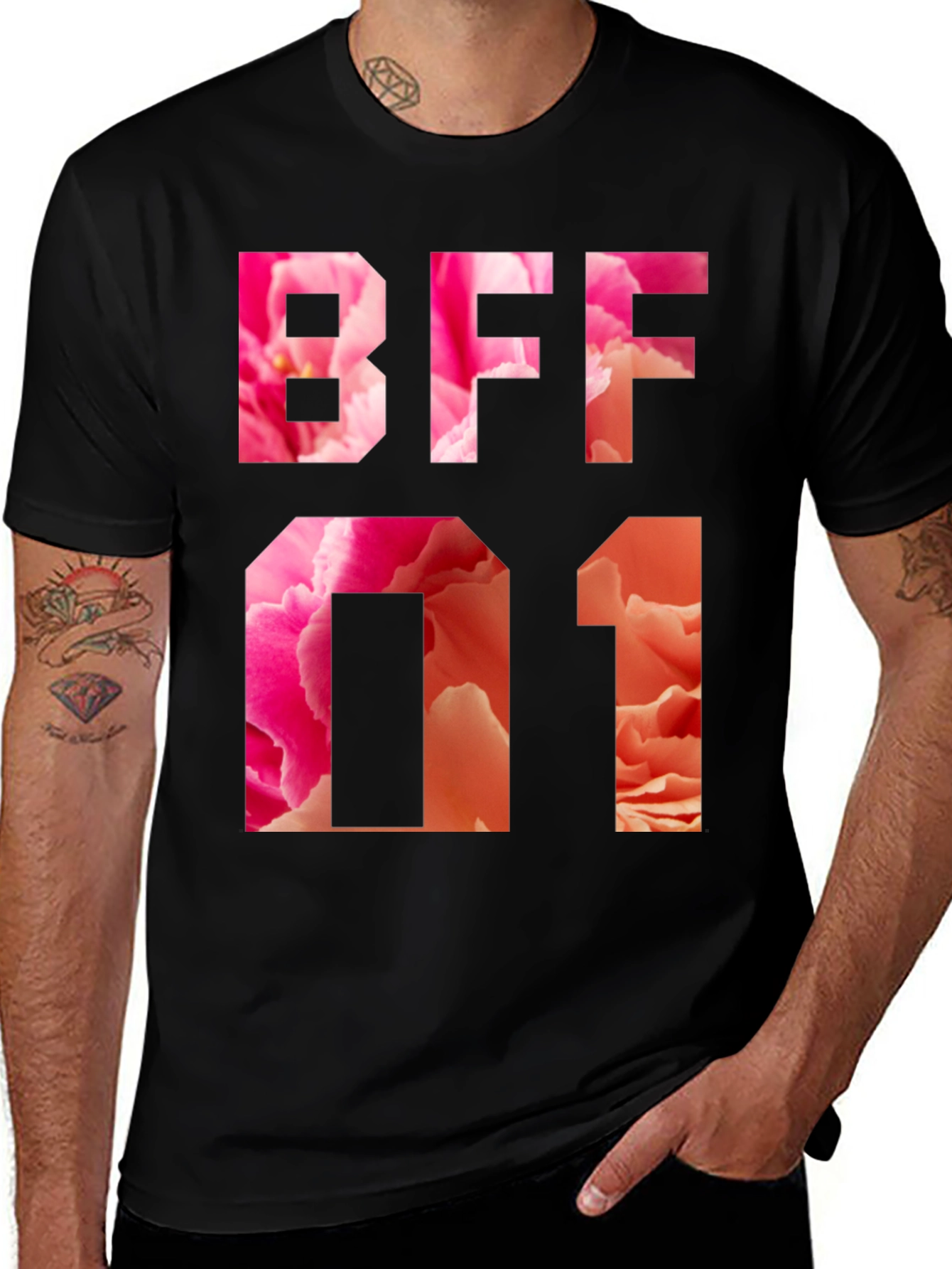 Variant 26 of BFF 01 Floral Print Black T-Shirt