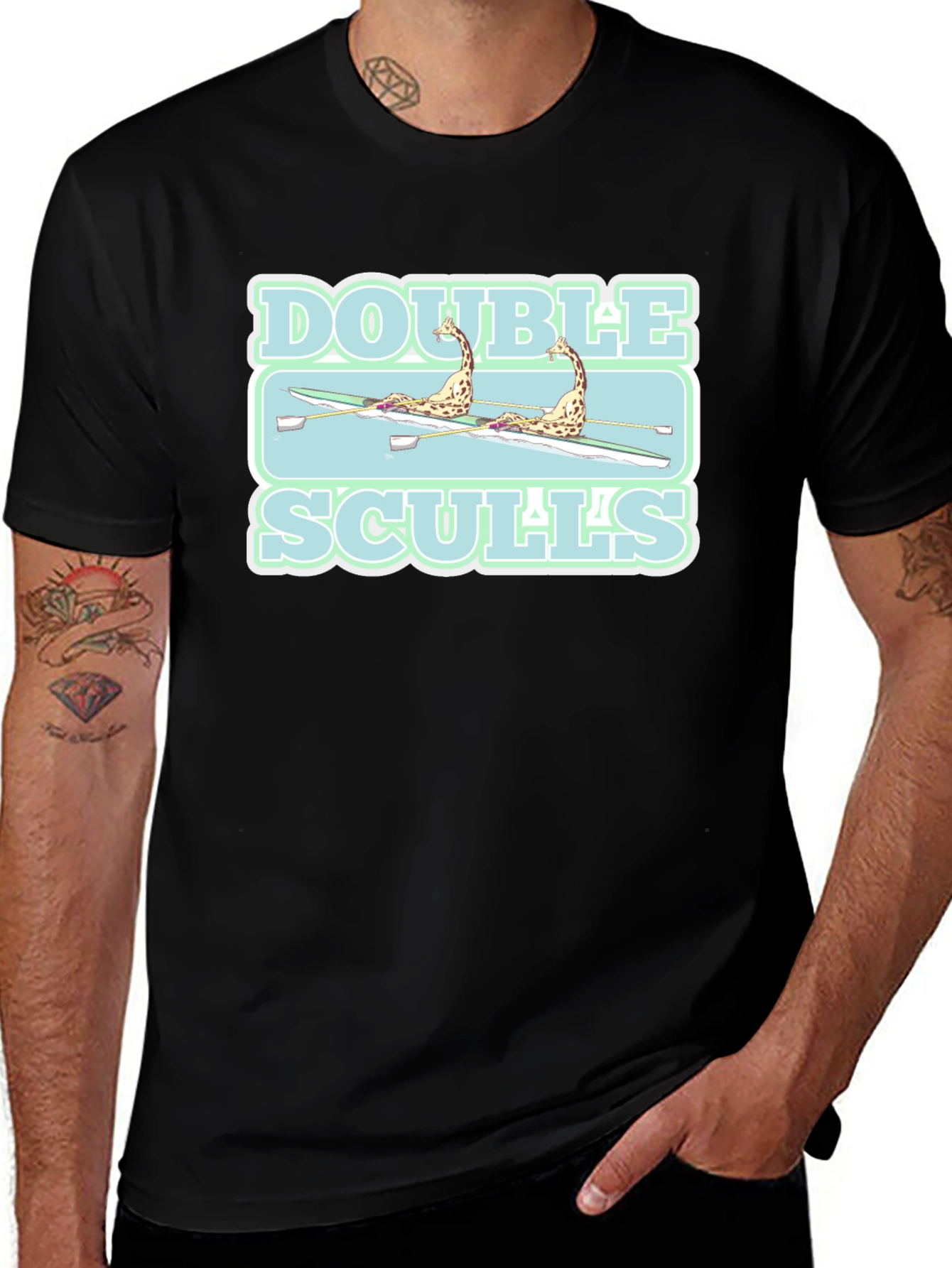 Variant 21 of Double Sculls Giraffe Rowing Graphic T-Shirt