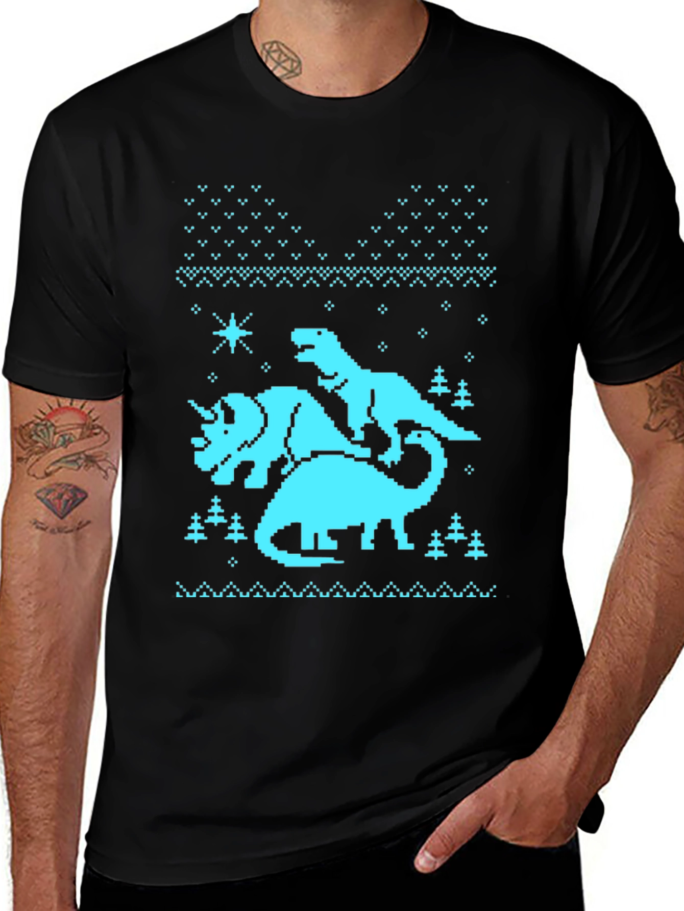 Variant 16 of Dinosaur Pixel Art Black T-Shirt