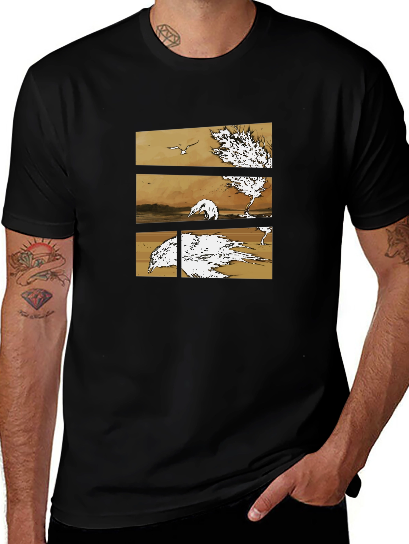 Variant 26 of Artistic Swan Design Black T-Shirt
