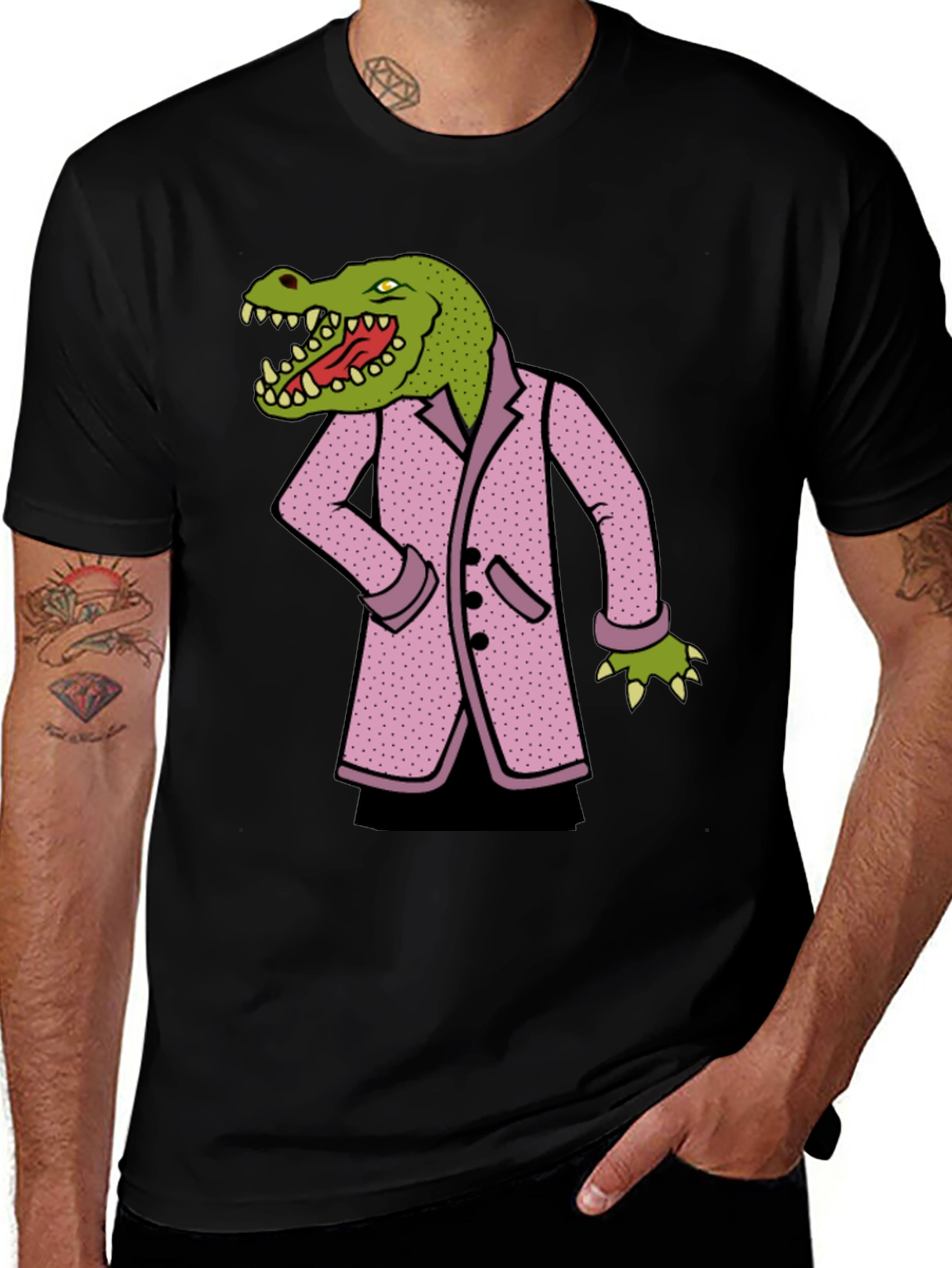 Variant 10 of Crocodile in Suit Graphic Tee - Black