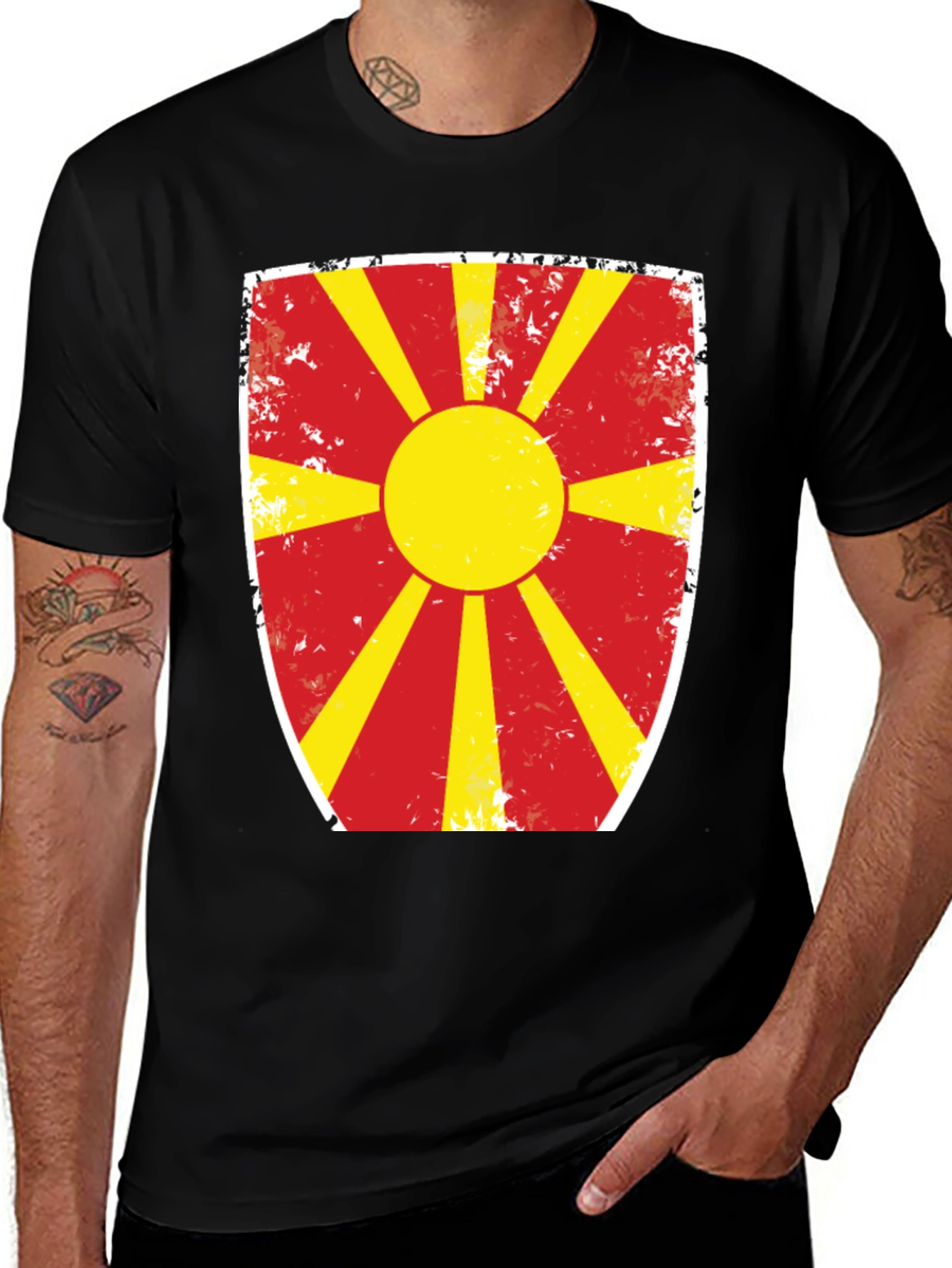 Macedonia Flag Graphic Black T-Shirt