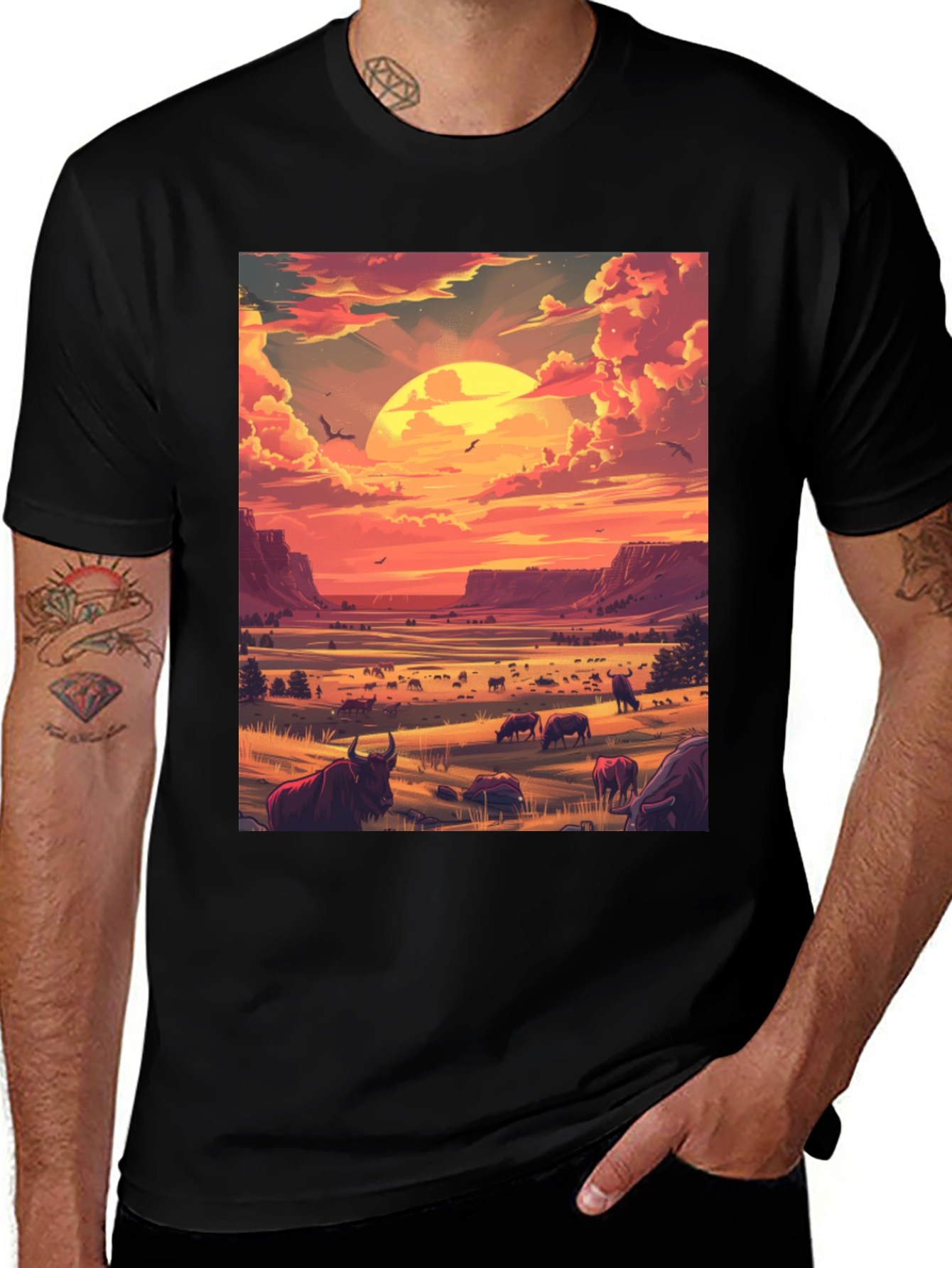 Variant 9 of Buffalo Sunset Graphic Tee - Black