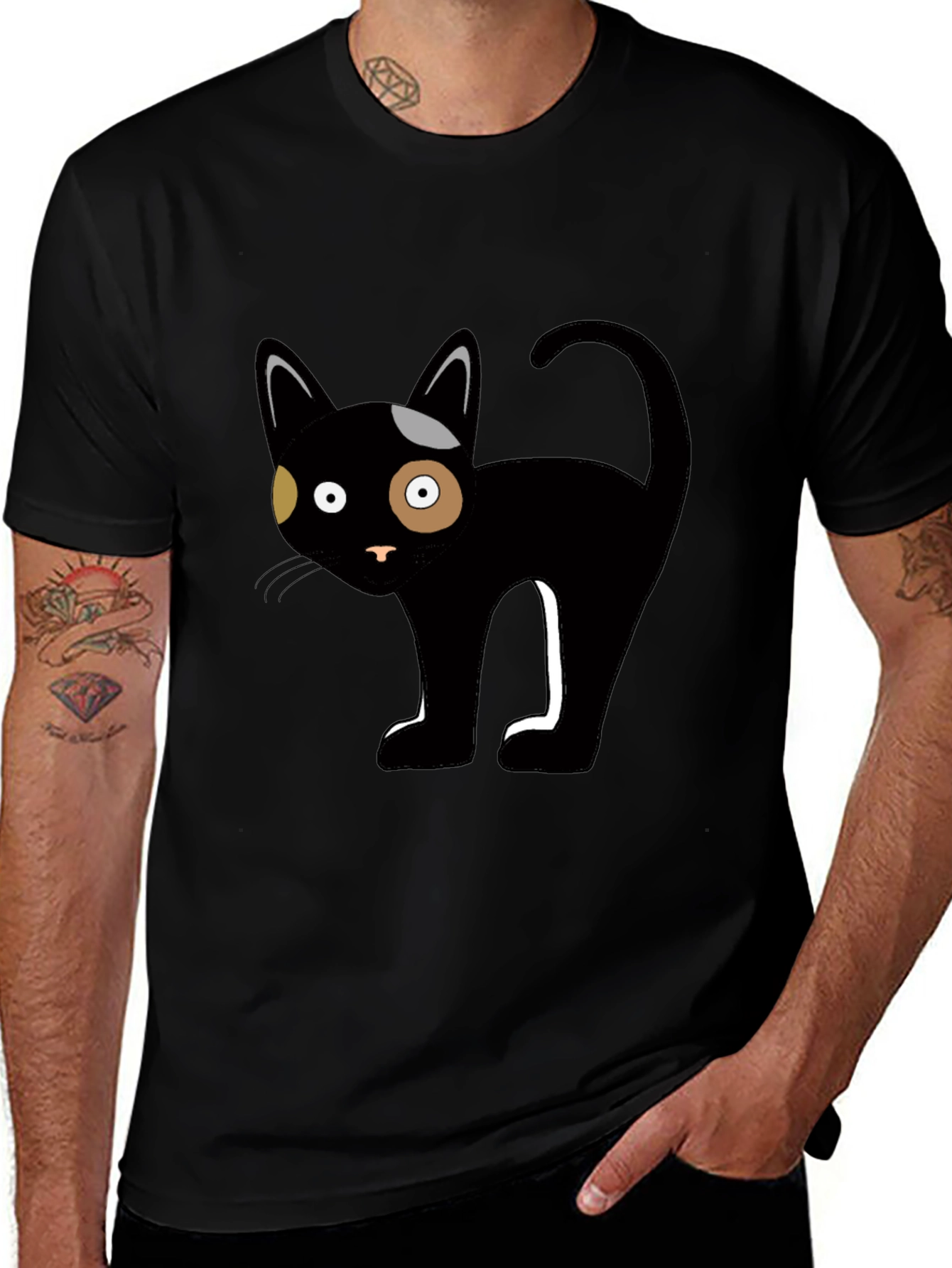 Variant 10 of Black Cat Graphic Tee - Unique Cartoon Design