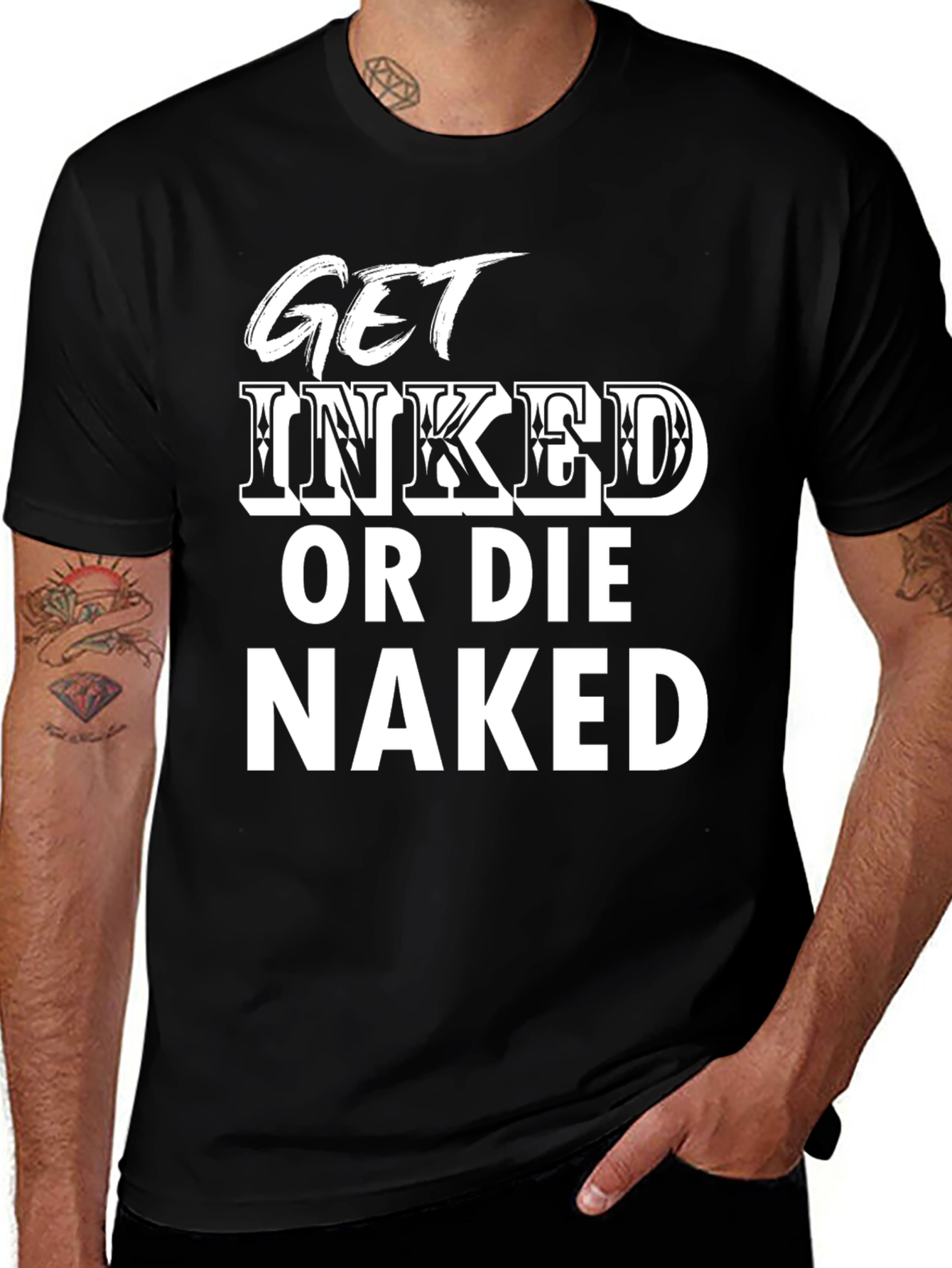 Variant 24 of Get Inked or Die Naked T-Shirt - Bold Graphic Tee