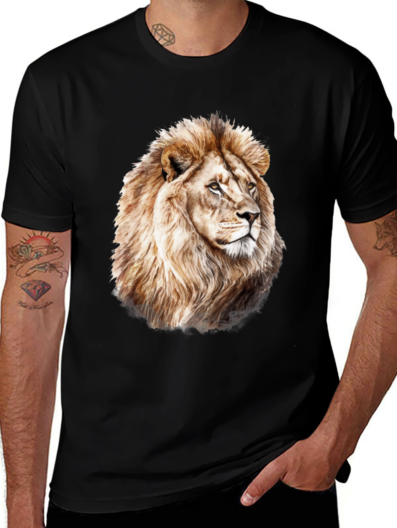 Variant 20 of Lion Graphic Tee - Men's Black Cotton T-Shirt