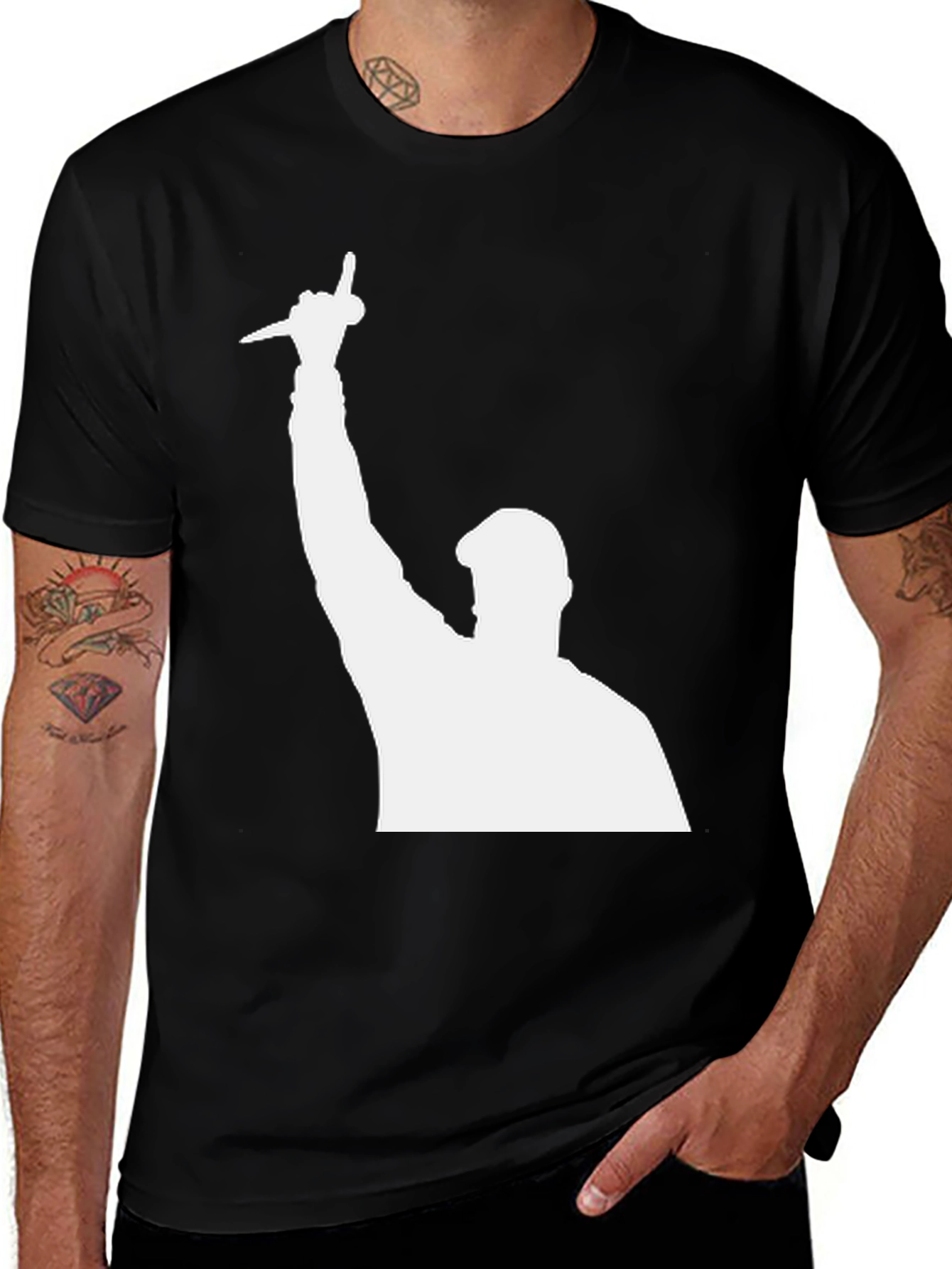 Variant 19 of Black T-Shirt with White Silhouette Graphic Print