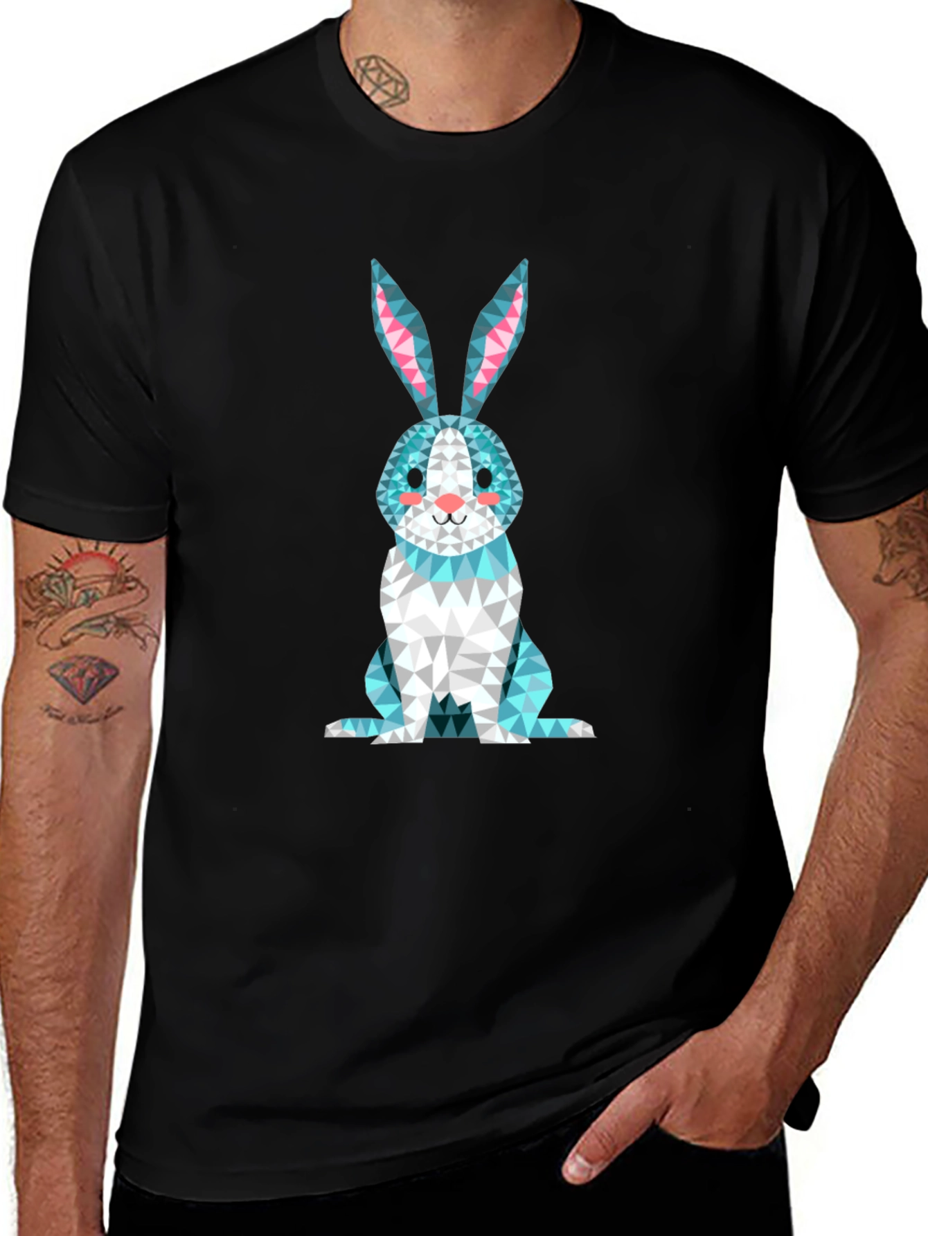 Variant 18 of Geometric Bunny Graphic Tee - Black Casual Shirt
