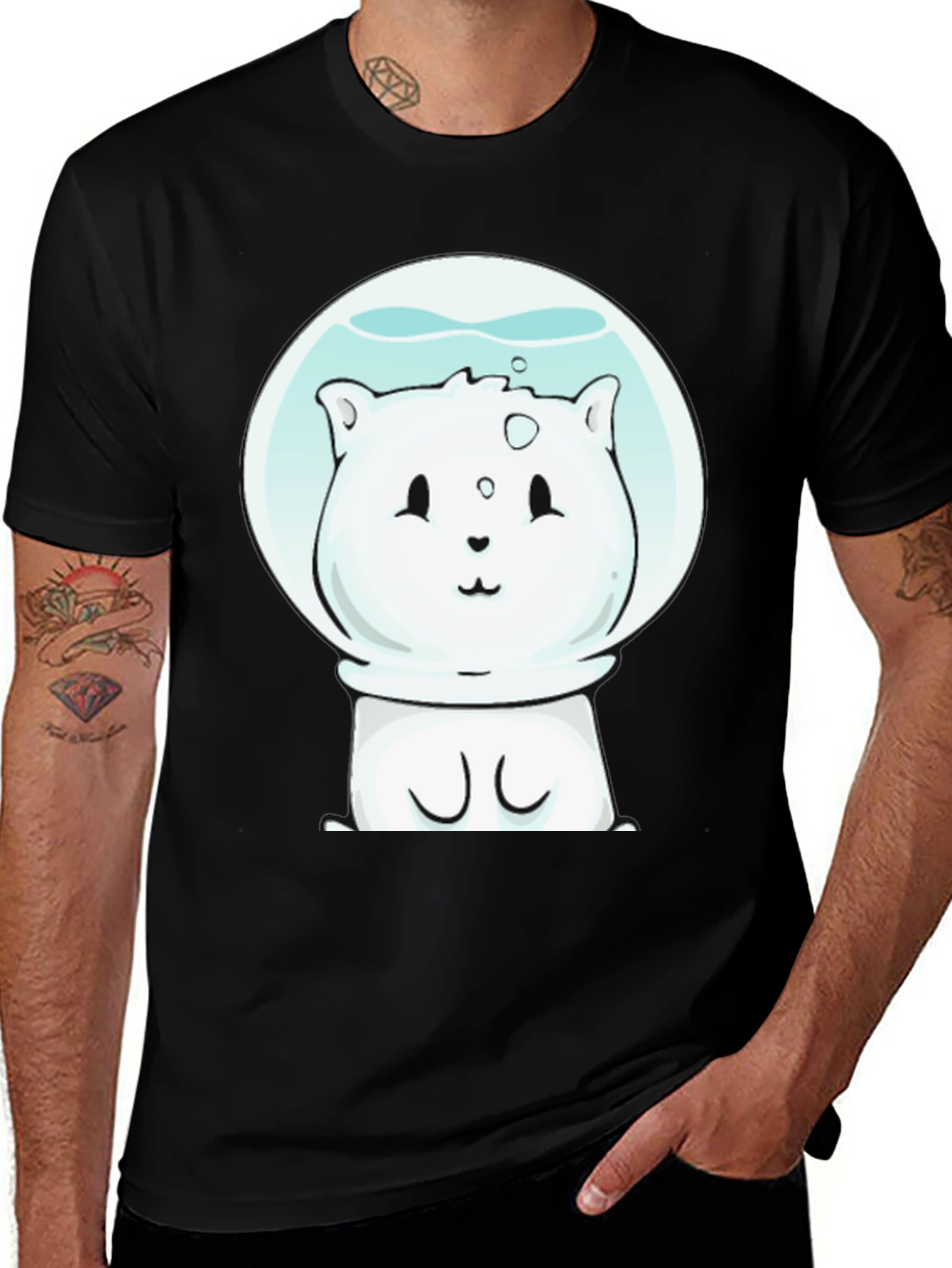 Variant 18 of Cute Cat in Space Helmet T-Shirt - Black