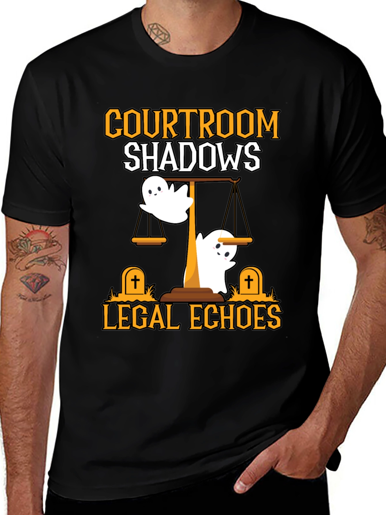 Courtroom Shadows Legal Echoes Halloween T-Shirt