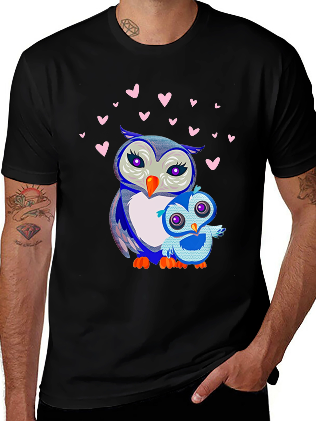 Variant 17 of Owl Family Graphic Tee - Black T-Shirt