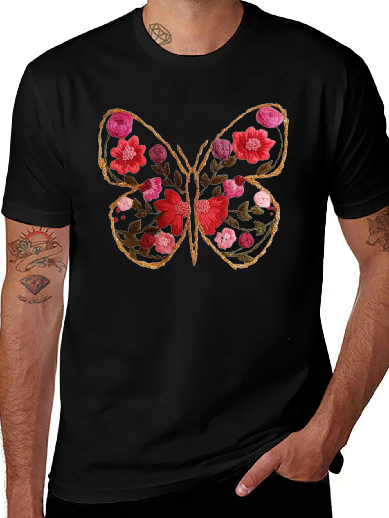 Variant 8 of Floral Butterfly Graphic Tee - Black Cotton Blend