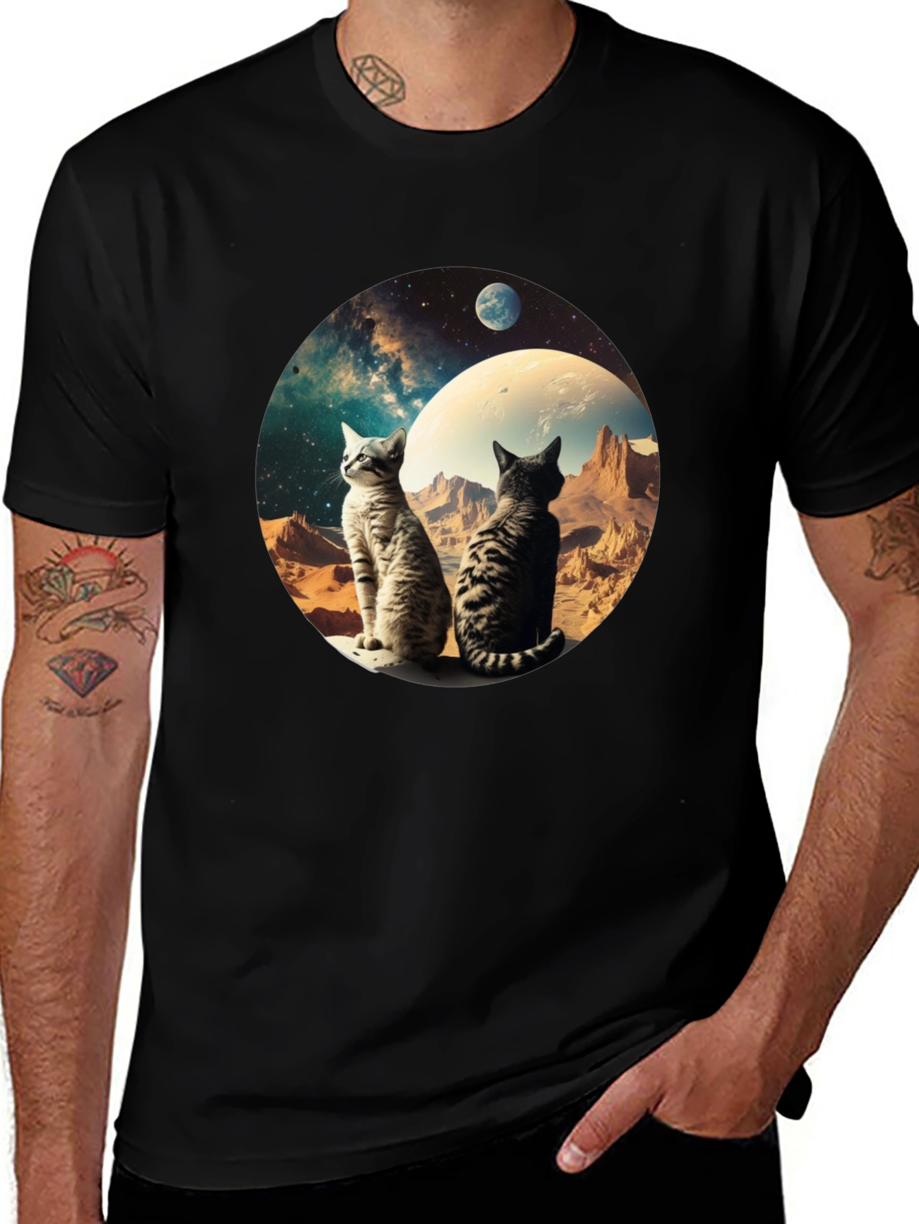 Variant 12 of Cosmic Cats Graphic Tee - Black T-Shirt