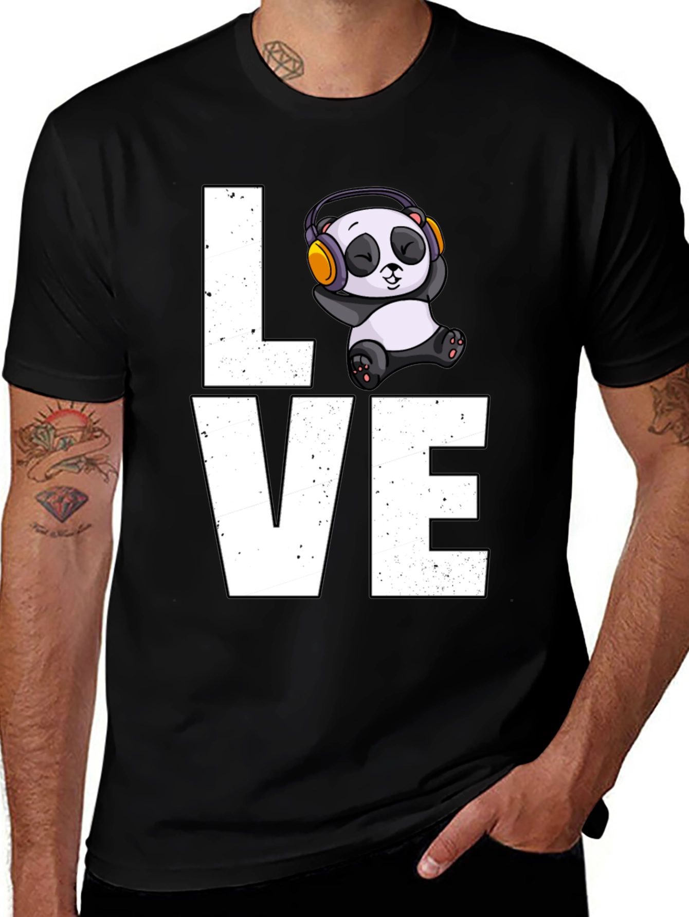 Variant 19 of Love Panda T-Shirt - Men's Black Graphic Tee