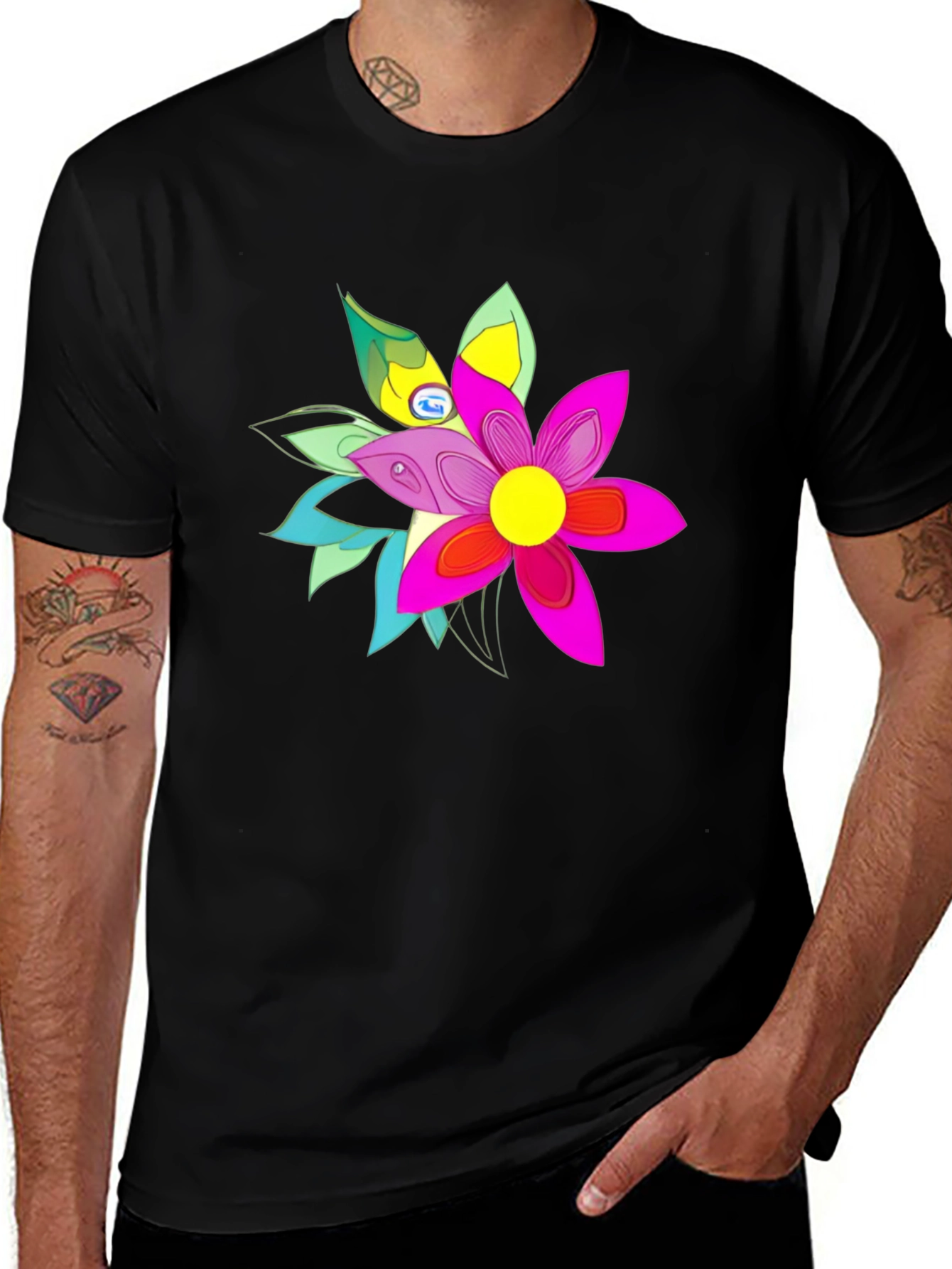 Variant 12 of Floral Graphic Print Men's Black T-Shirt