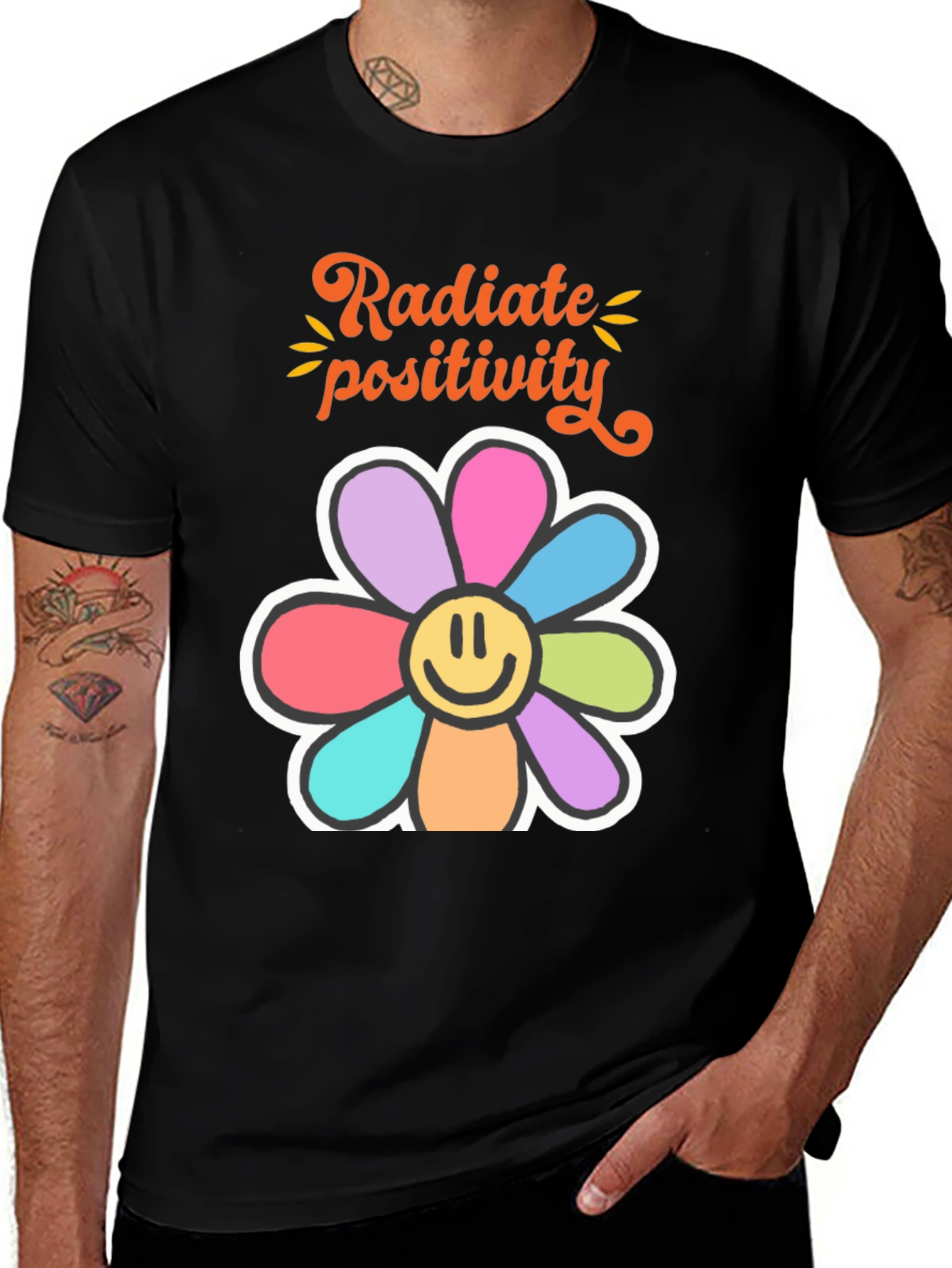 Black Radiate Positivity Graphic T-Shirt main image