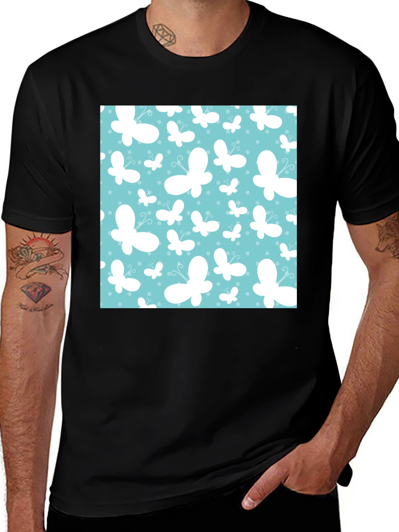 Variant 24 of Butterfly Pattern Men's Black T-Shirt