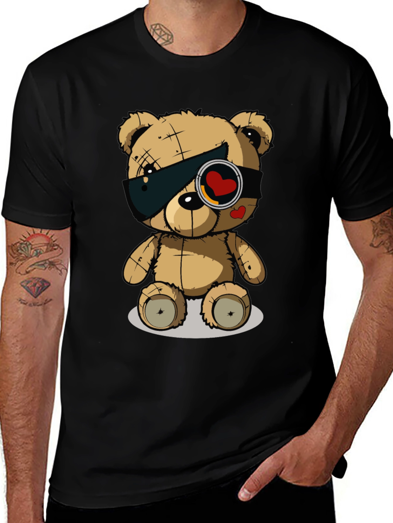 Variant 8 of Trendy Black T-Shirt with Graphic Teddy Bear Design
