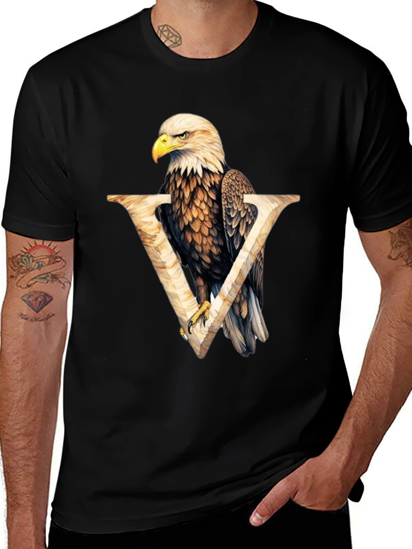 Variant 13 of Eagle V Neck Graphic Tee - Black
