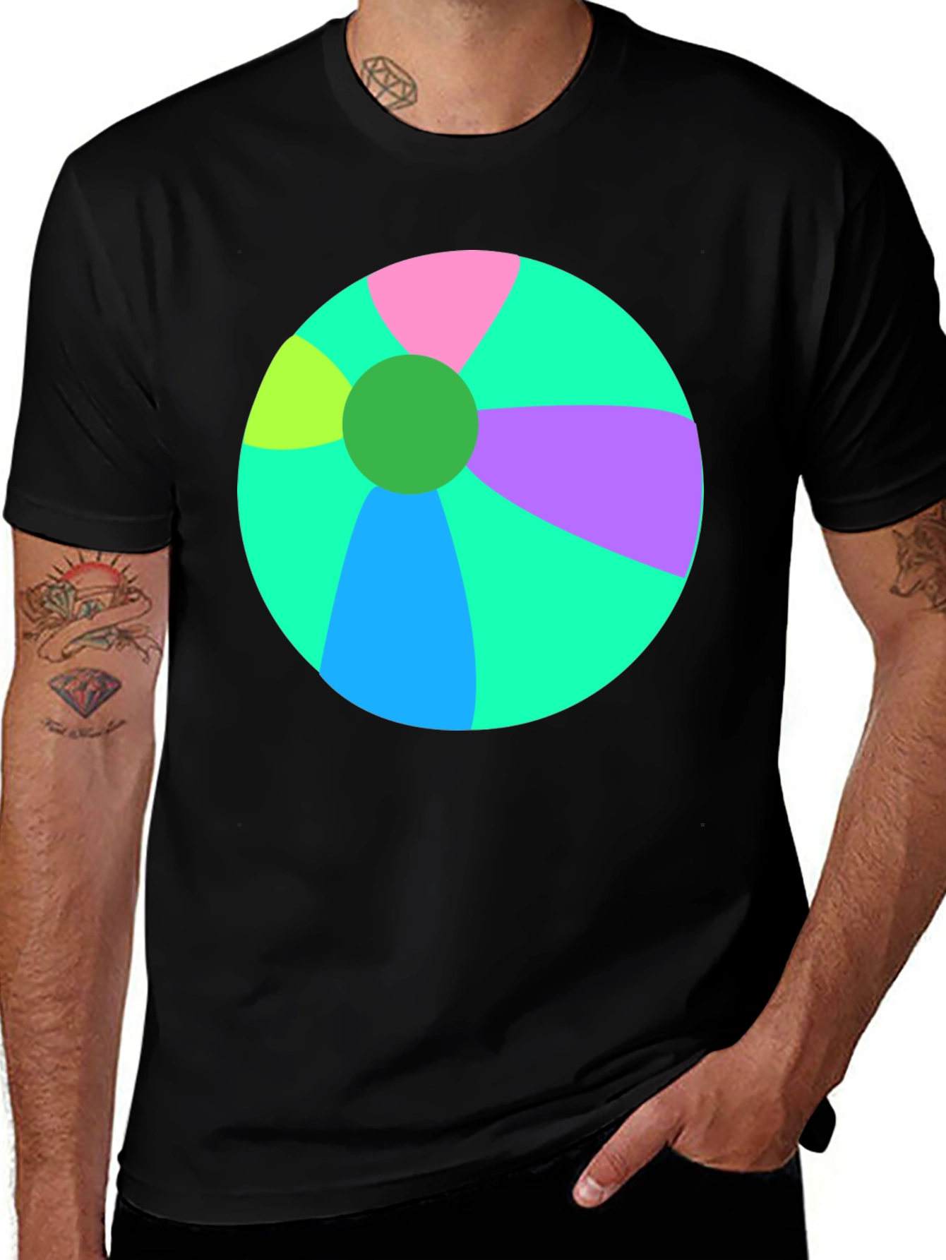 Variant 26 of Fun Beach Ball Graphic Tee - Black Casual Shirt